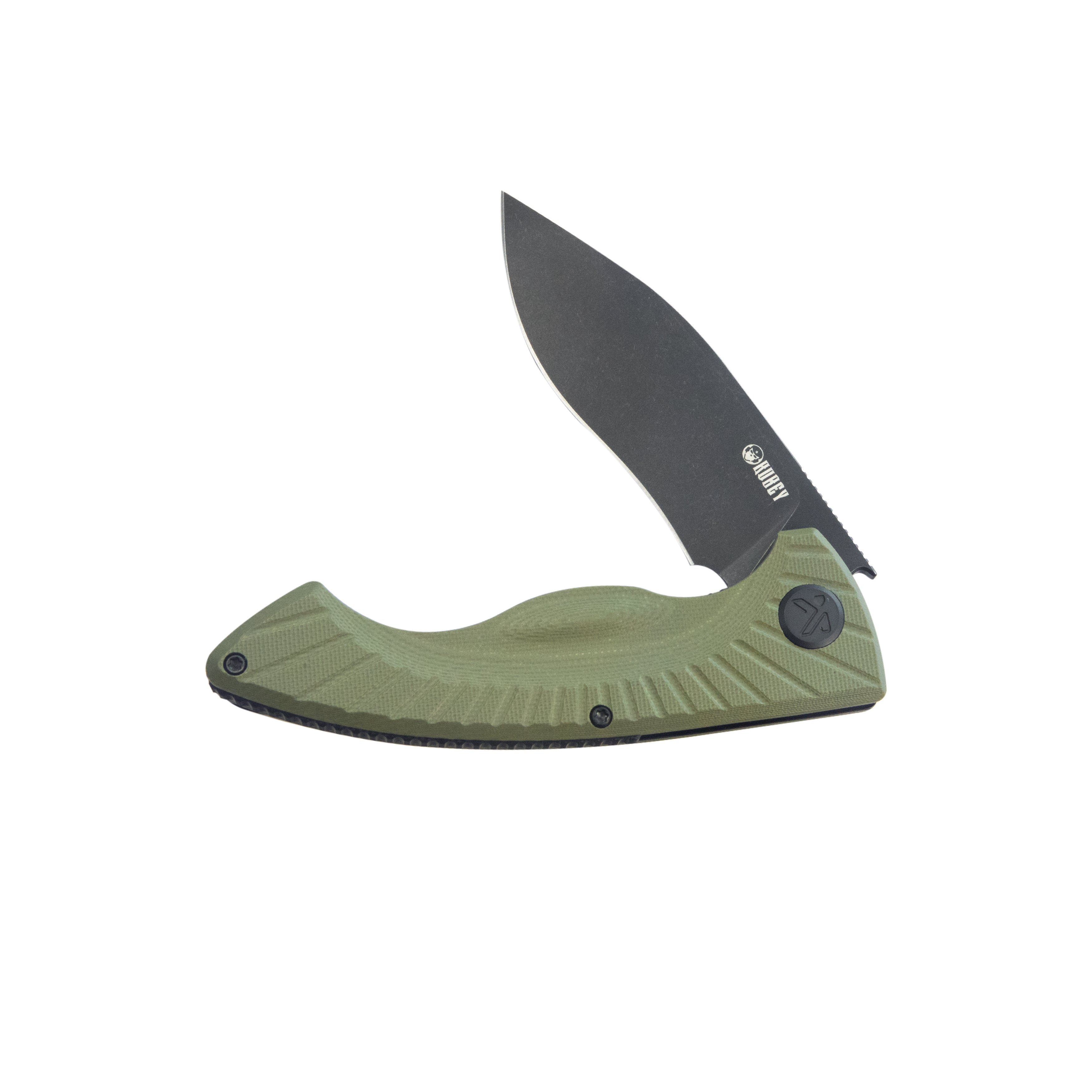 Kubey Timberwolf Flipper Outdoor Folding Knife Green G-10 Handle 3.46" Blackwash 14C28N Blade KU208J