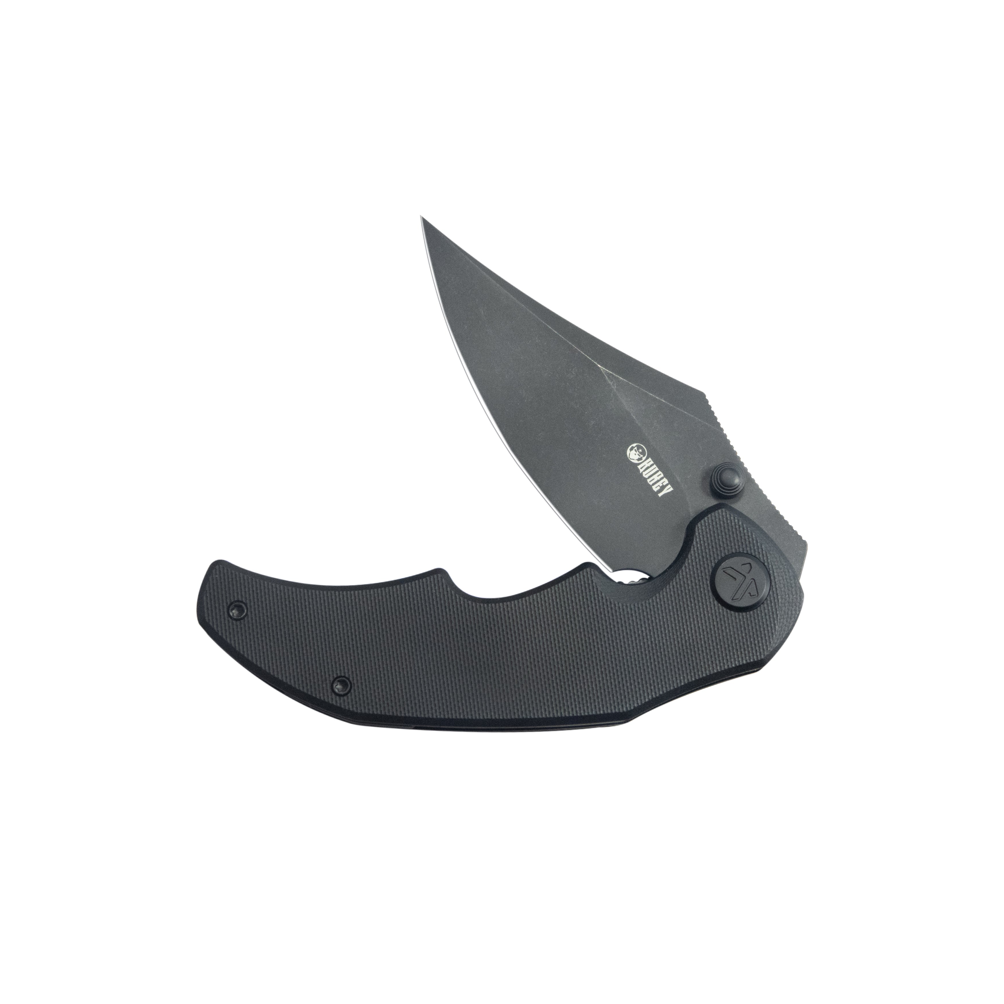 Kubey Ceto Flipper Camping Folding Knife Black G-10 Handle 3.46" Blackwash 14C28N Blade KU181D