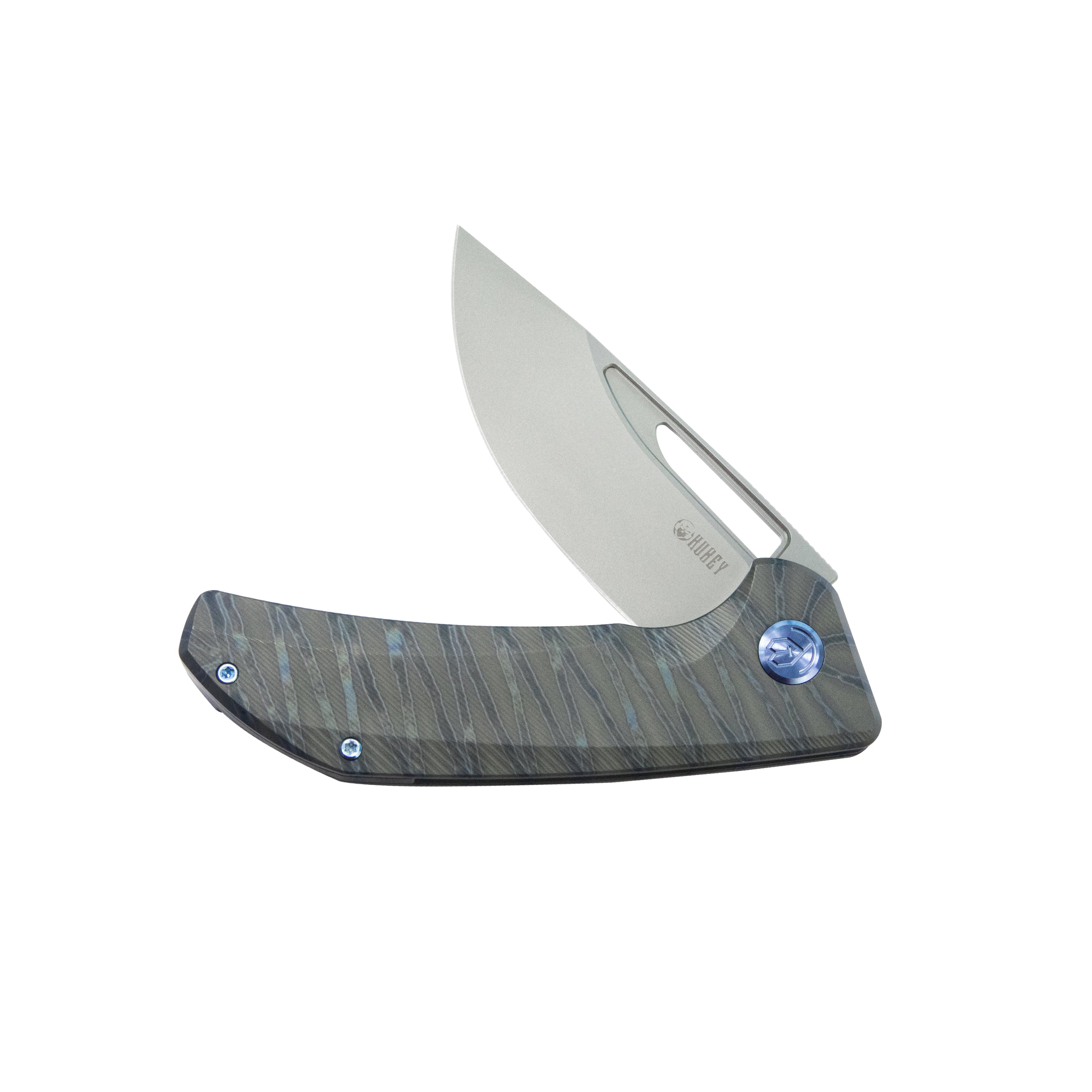 Kubey Hyperion Frame Lock Flipper Knife Flame Titanium Handle w/ Micro Milling Lines 3.5" Sandblast CPM-S35VN KB368I