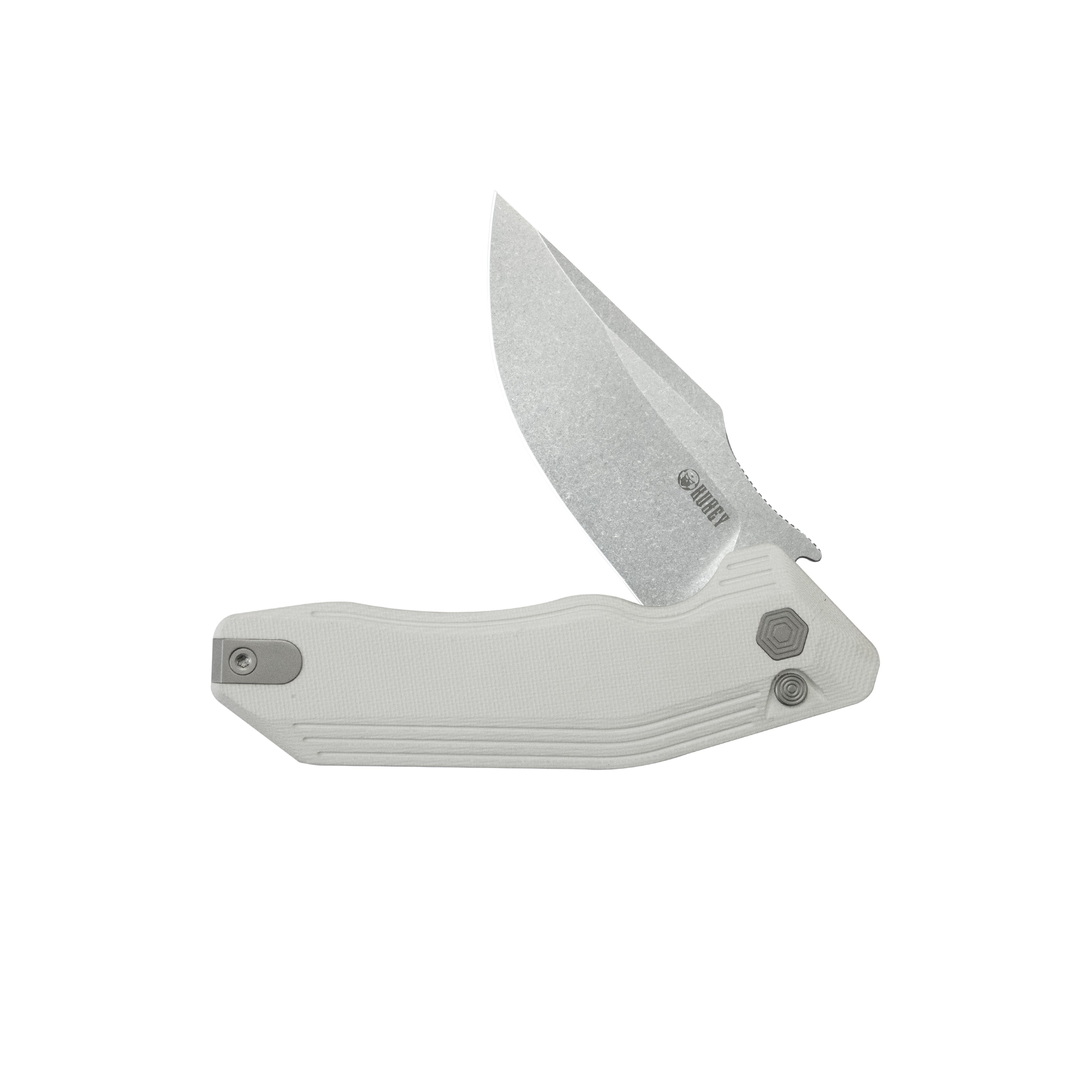 Kubey Basilisk Folding Knife Ivory G-10 Handle 3.23'' Stonewashed 14C28N Blade KU391D