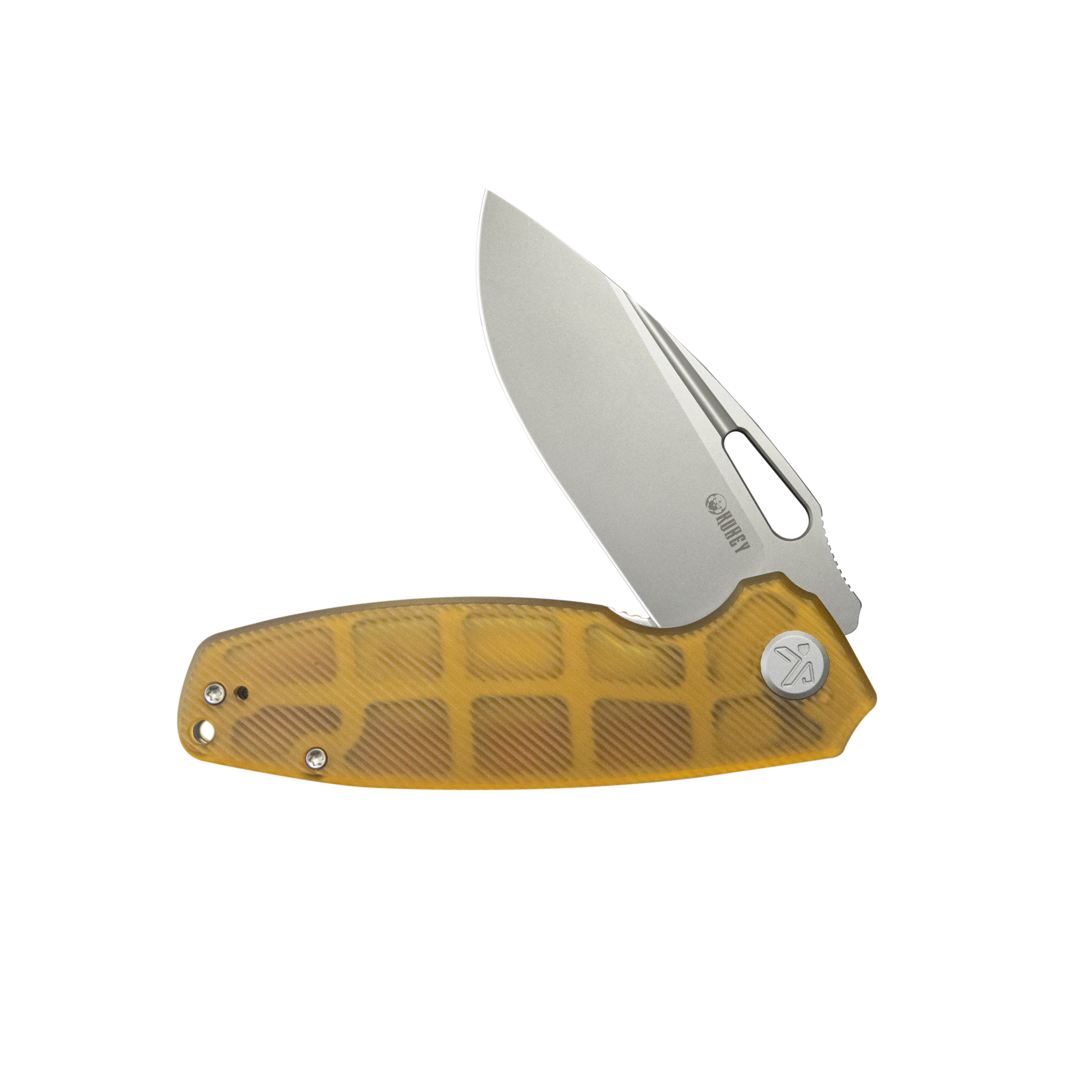 Kubey Tityus Liner Lock Flipper Folding Knife Ultem Handle 3.39" Beadblast 14C28N KU322R
