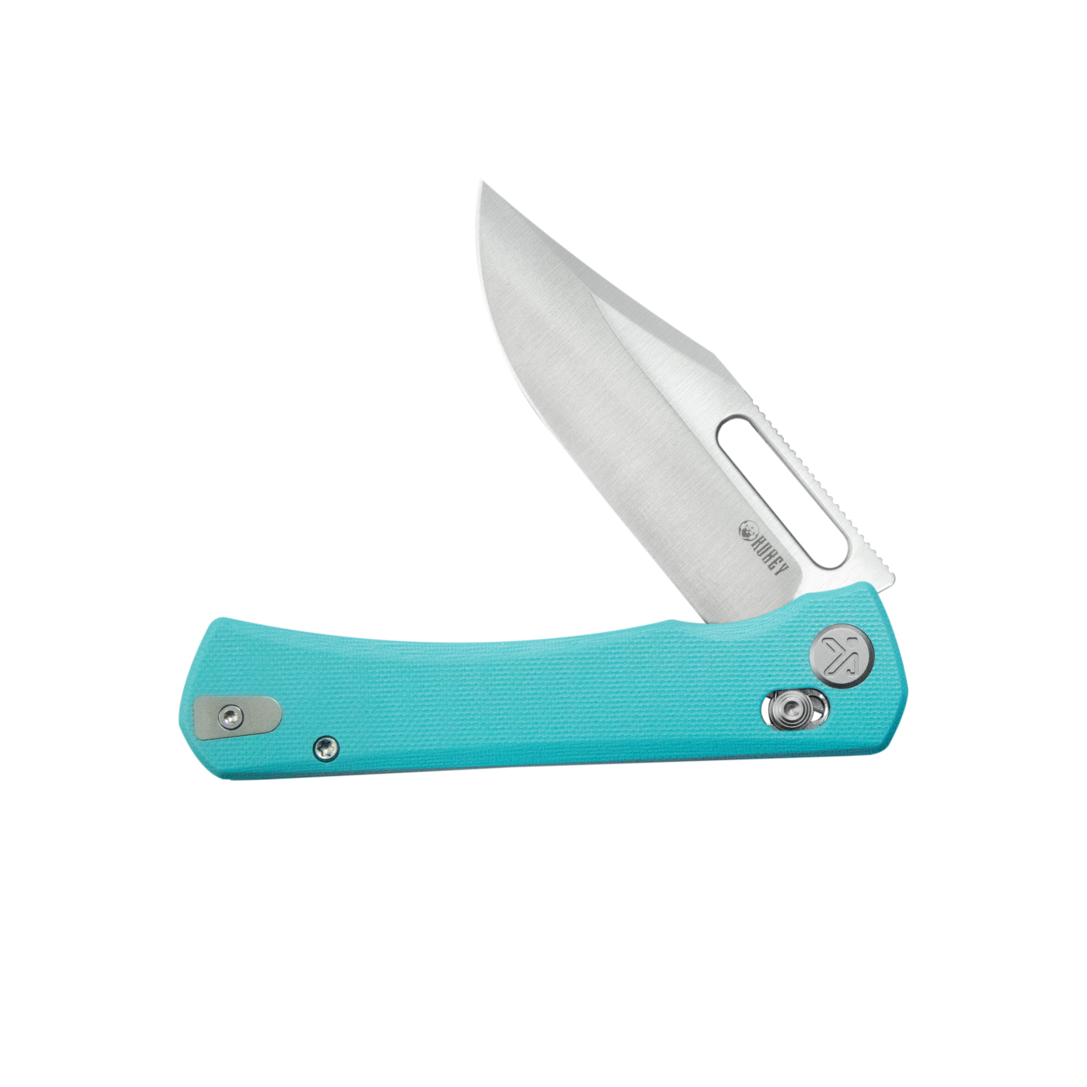 Kubey TBO Crossbar lock Everyday Carry Folding Knife Tiffany Blue G10 Handle 3.1" Satin 14C28N KU396B