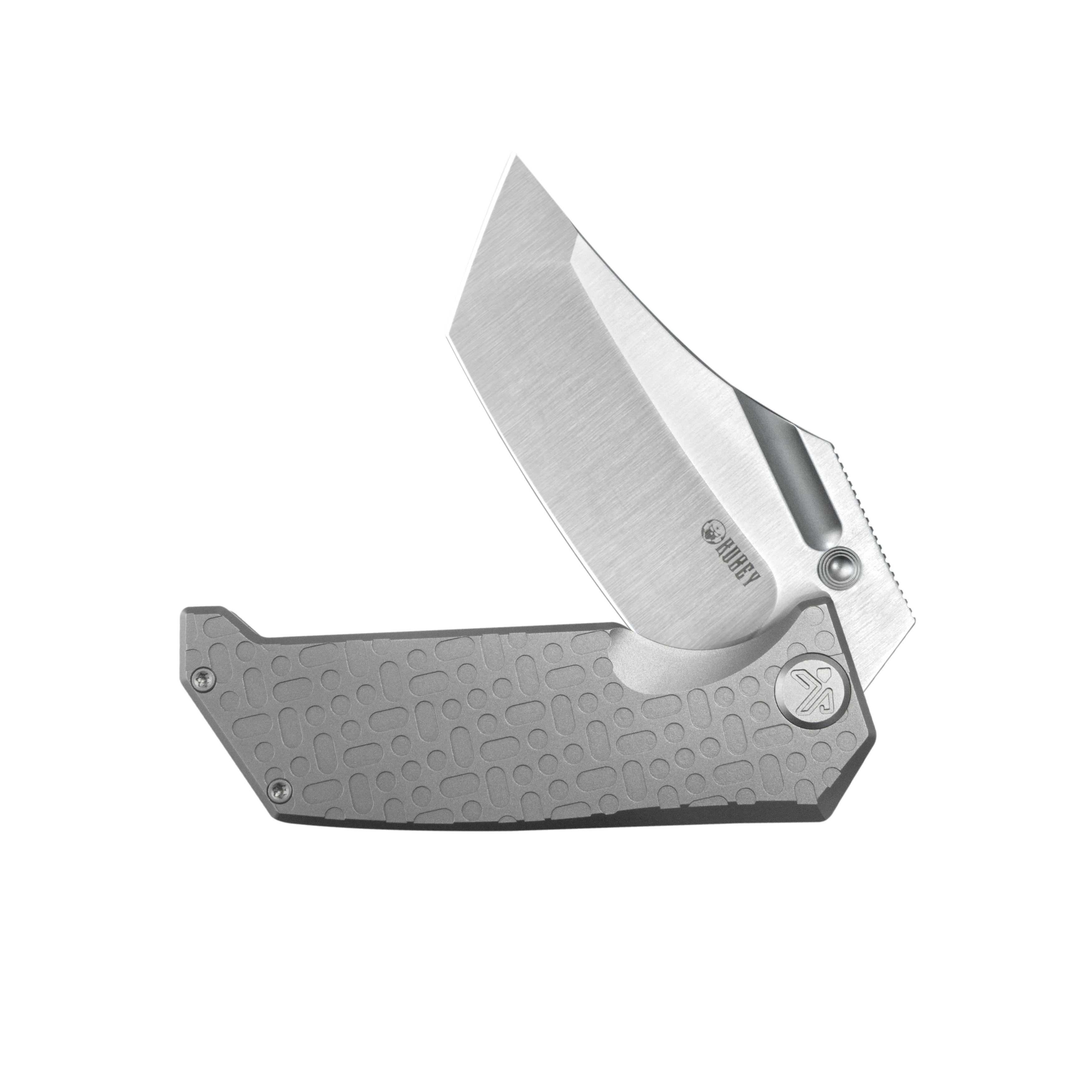 Kubey Hamster Frame Lock Folding Knife Grey Titanium Handle 3.46" Satin 14C28N Blade KU402A