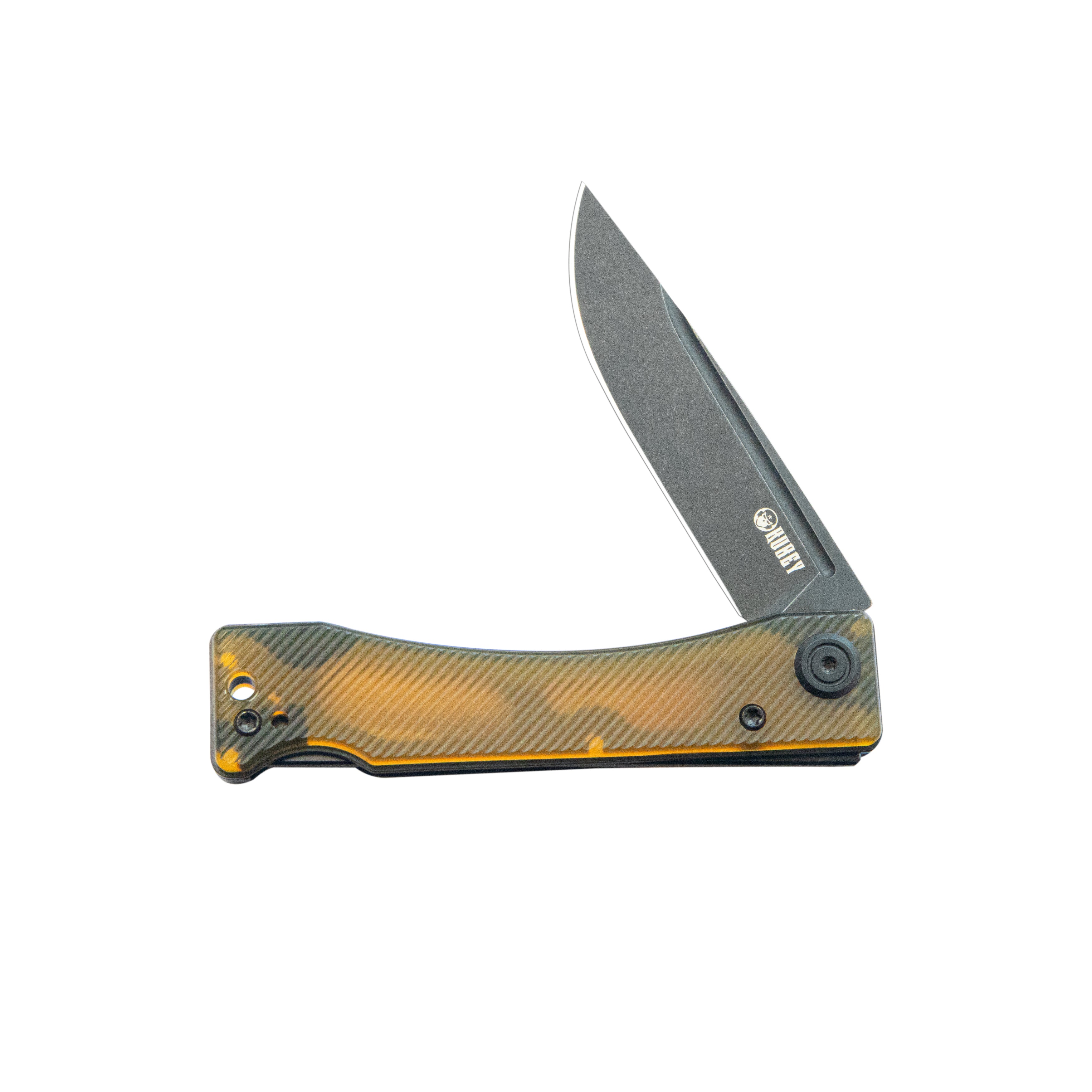 Kubey Akino Lockback Pocket Folding Knife Ultem Handle 3.15" Blackwash Sandvik 14C28N KU2102H