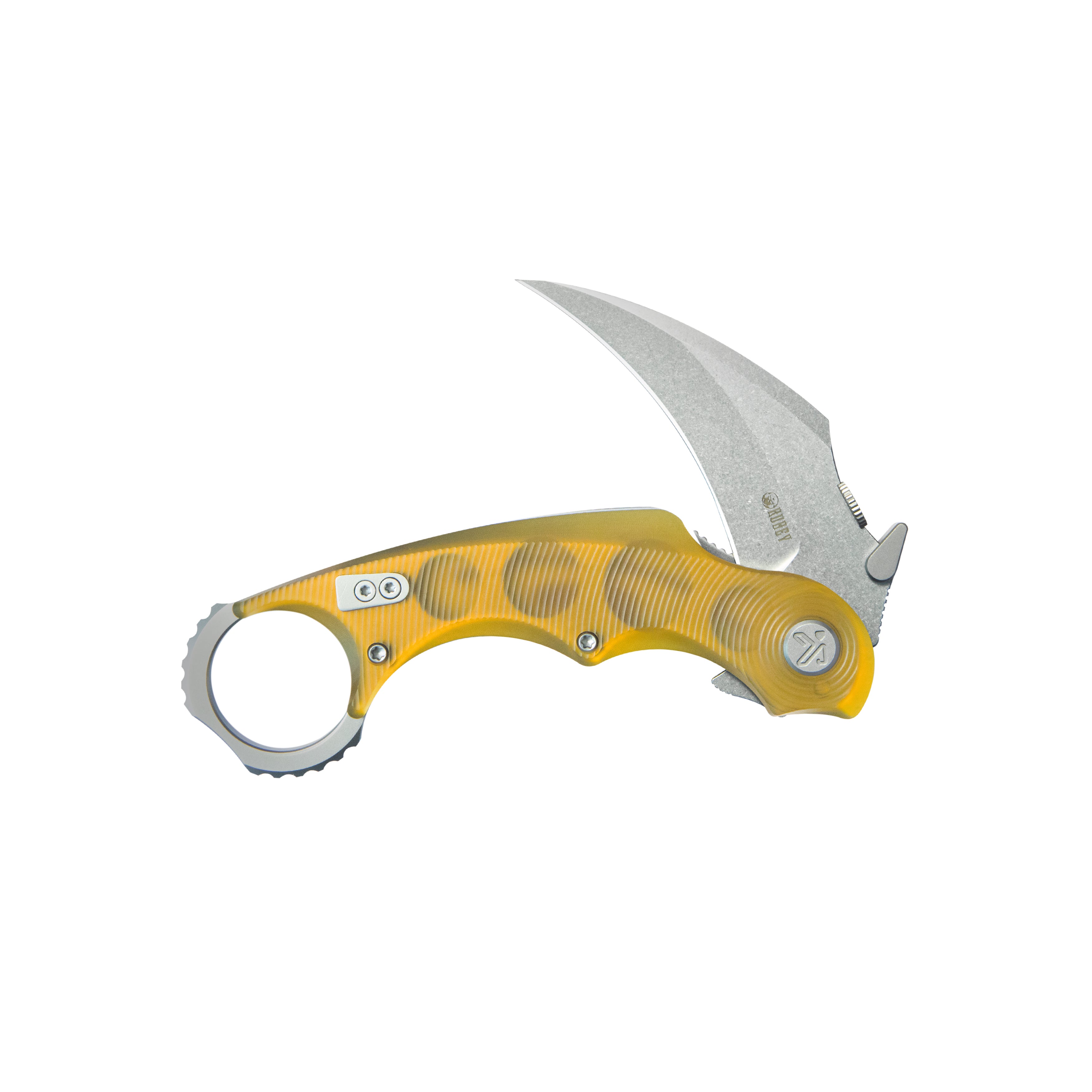 Kubey Rogue Pikal Karambit Folding Knife Ultem Handle 2.91" Stonewash 14C28N Blade KU298G