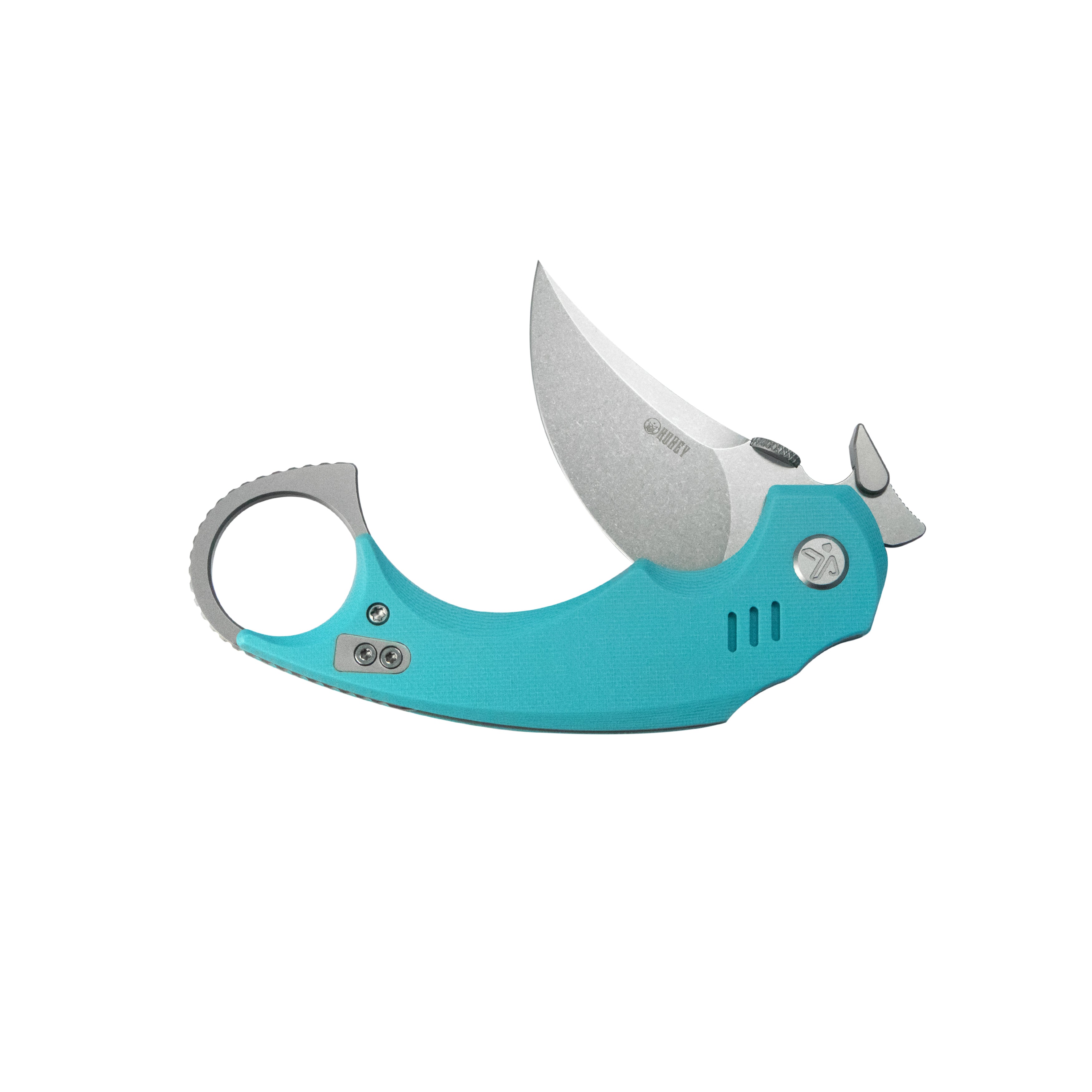 Kubey Jaw Pikal Karambit Folding Knife Tiffany Blue G-10 Handle 2.52" Beadblast 14C28N Blade KU440B