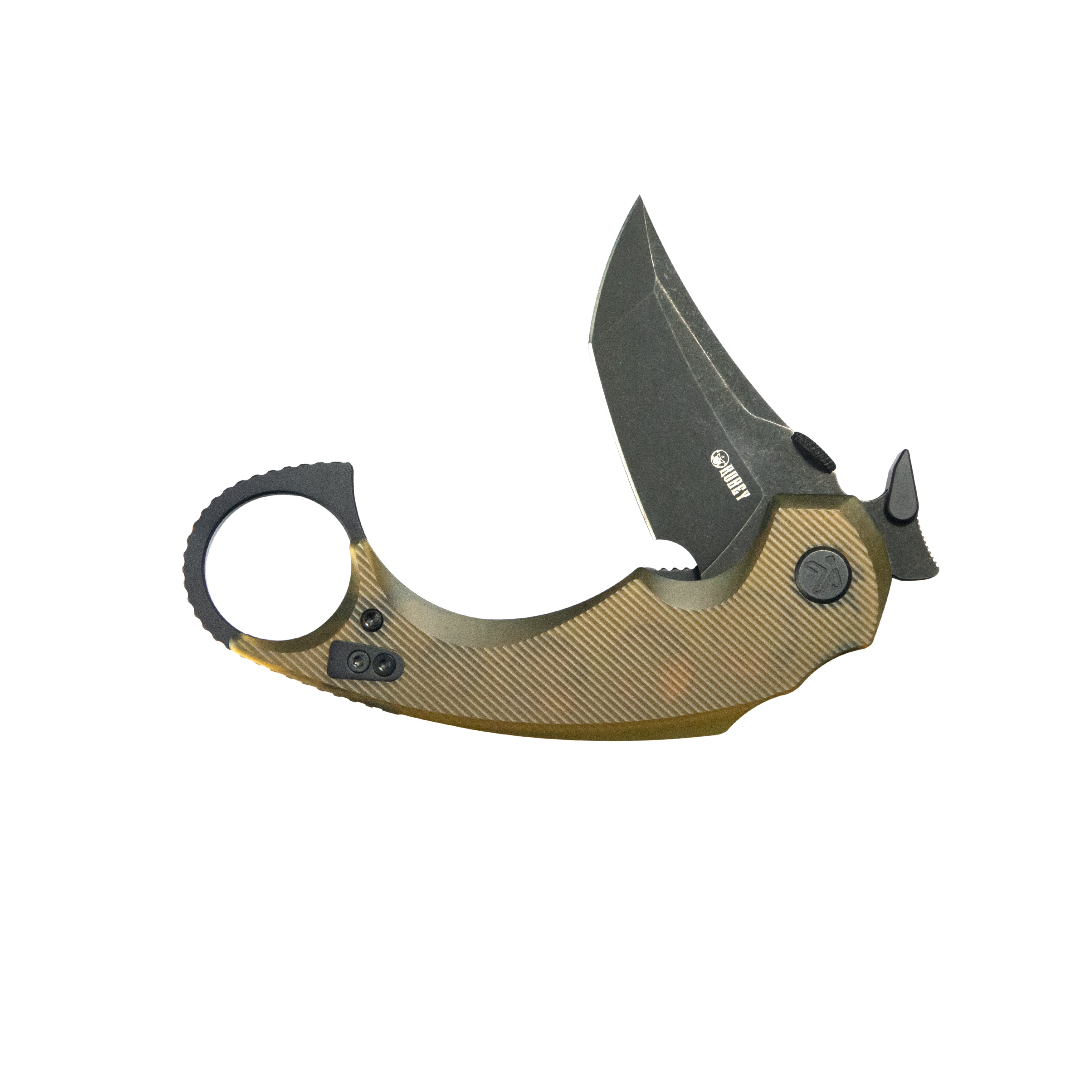 Kubey Jaw Tanto Karambit Folding Knife Ultem Handle 2.52" Blackwash 14C28N Blade KU439E