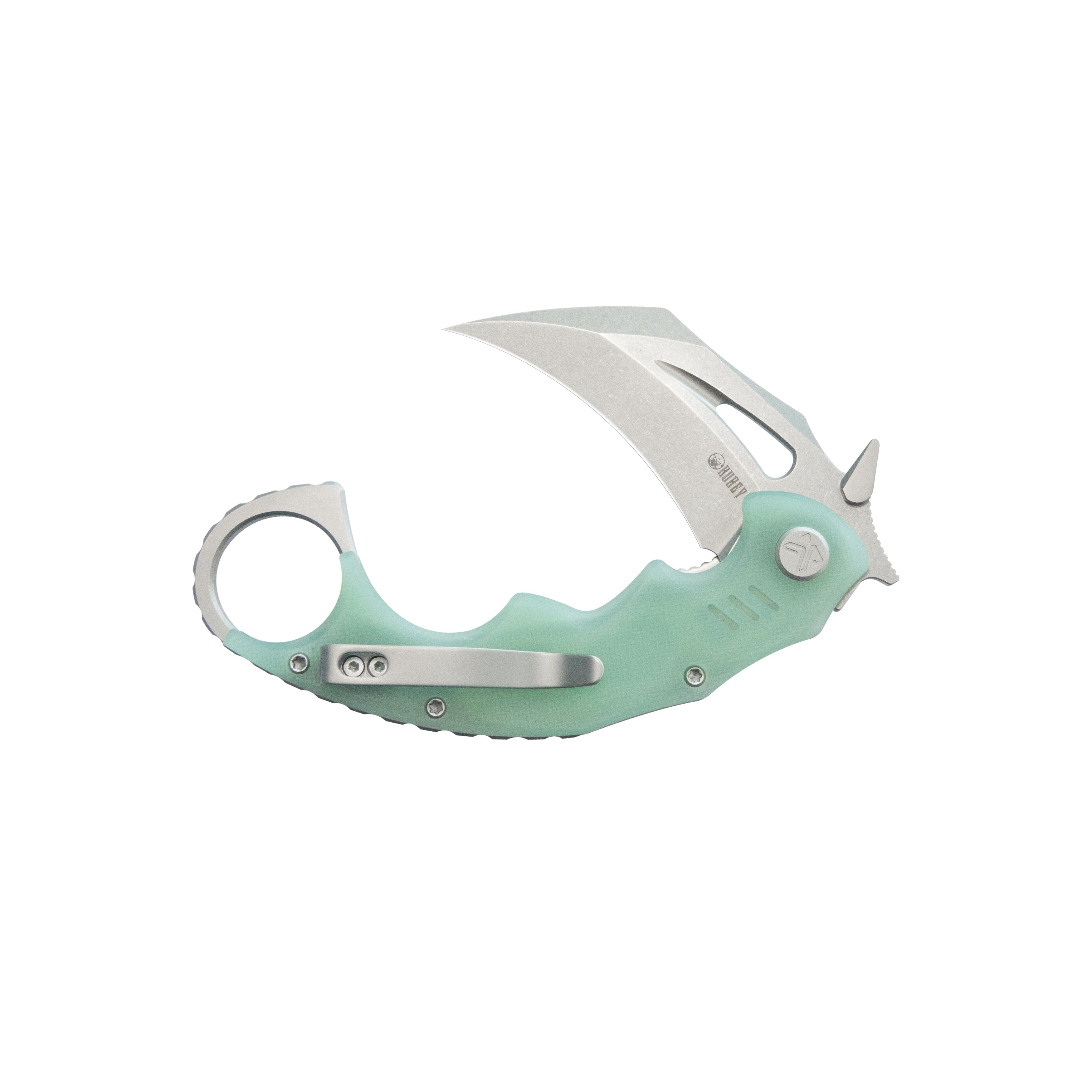 Kubey Mini Wrath Karambit Folding Knife Jade G-10 Handle 2.44" Beadblast 14C28N Blade KU262J