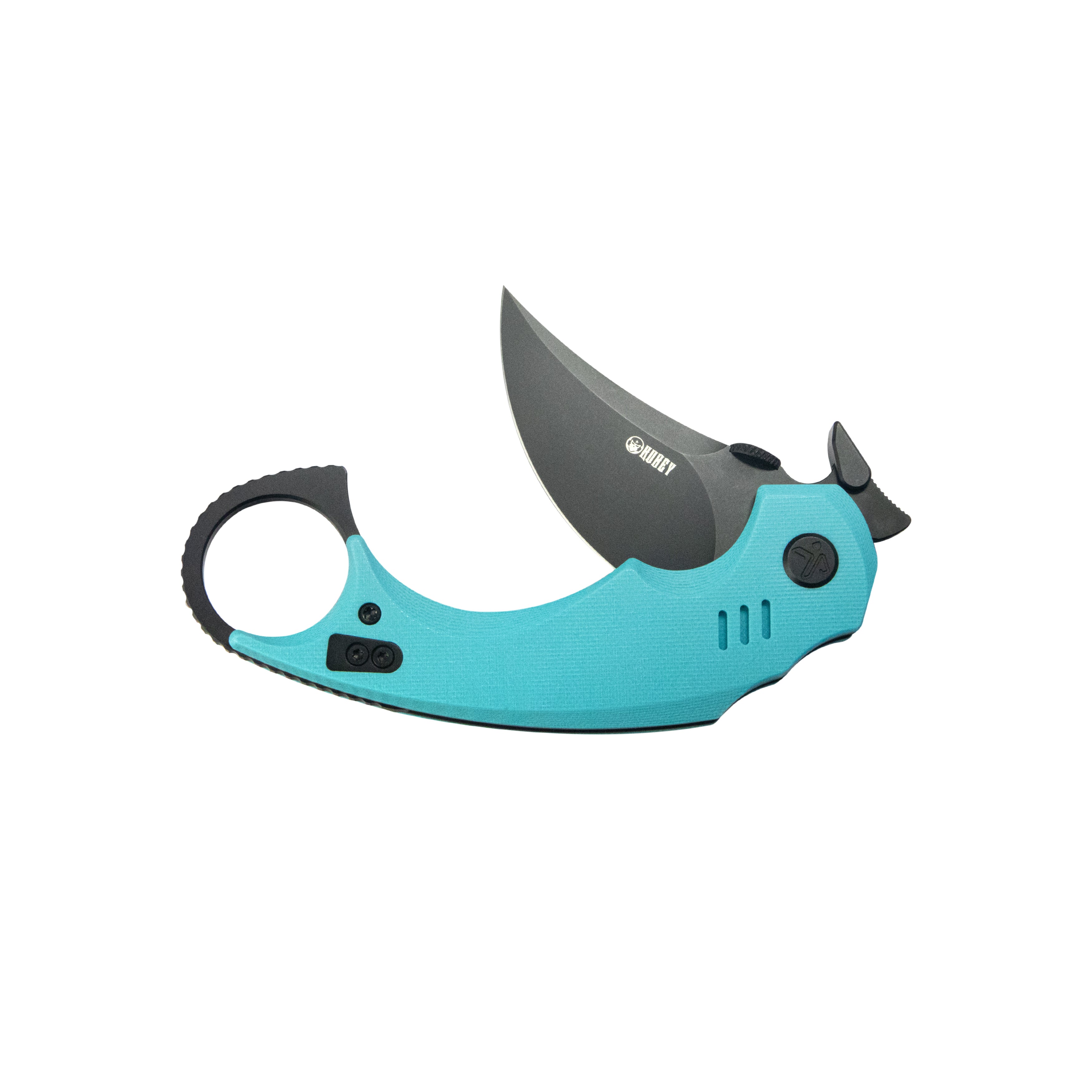 Kubey Jaw Pikal Karambit Folding Knife Tiffany Blue G-10 Handle 2.52" Blackwash 14C28N Blade KU440D