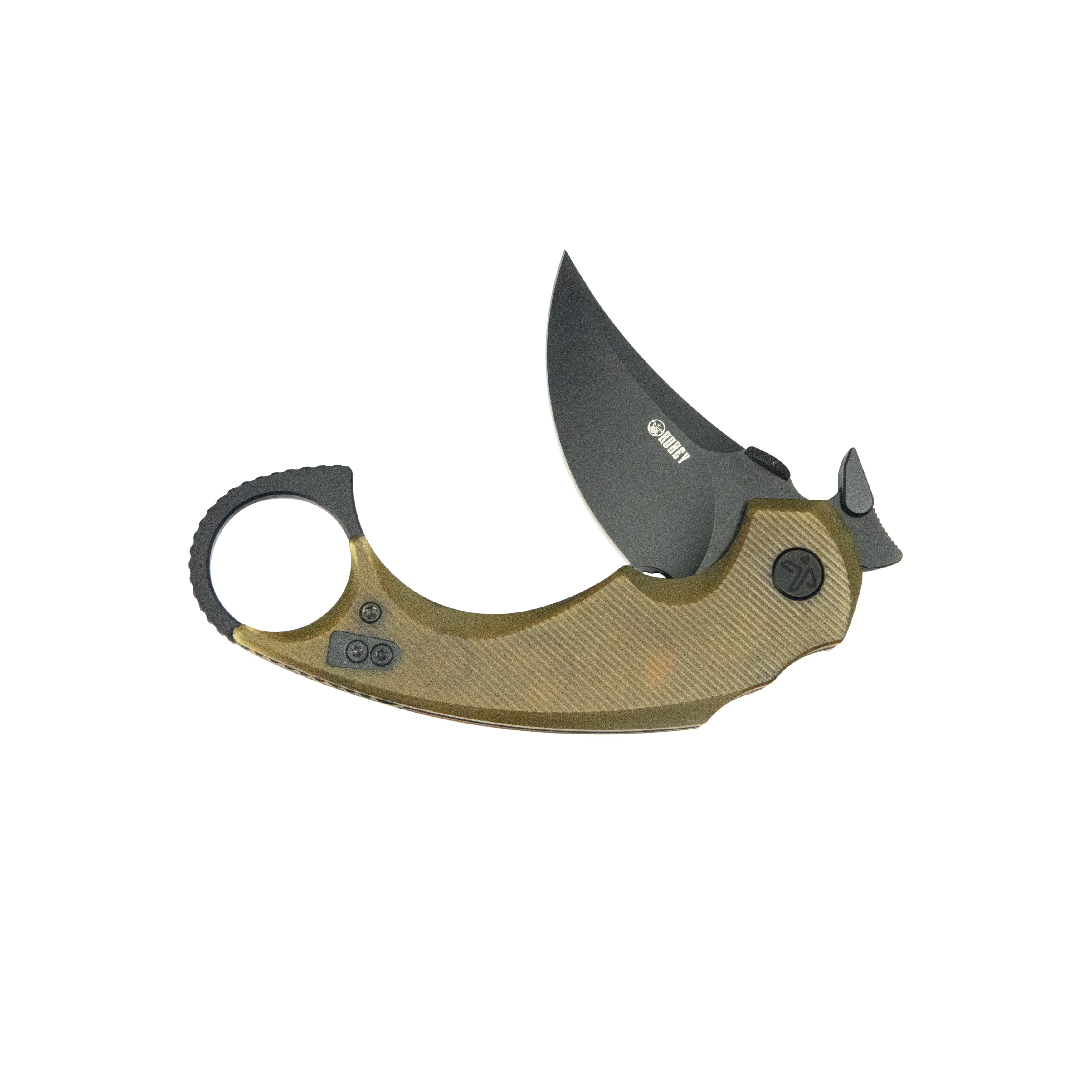 Kubey Jaw Pikal Karambit Folding Knife Ultem Handle 2.52" Blackwash 14C28N Blade KU440E
