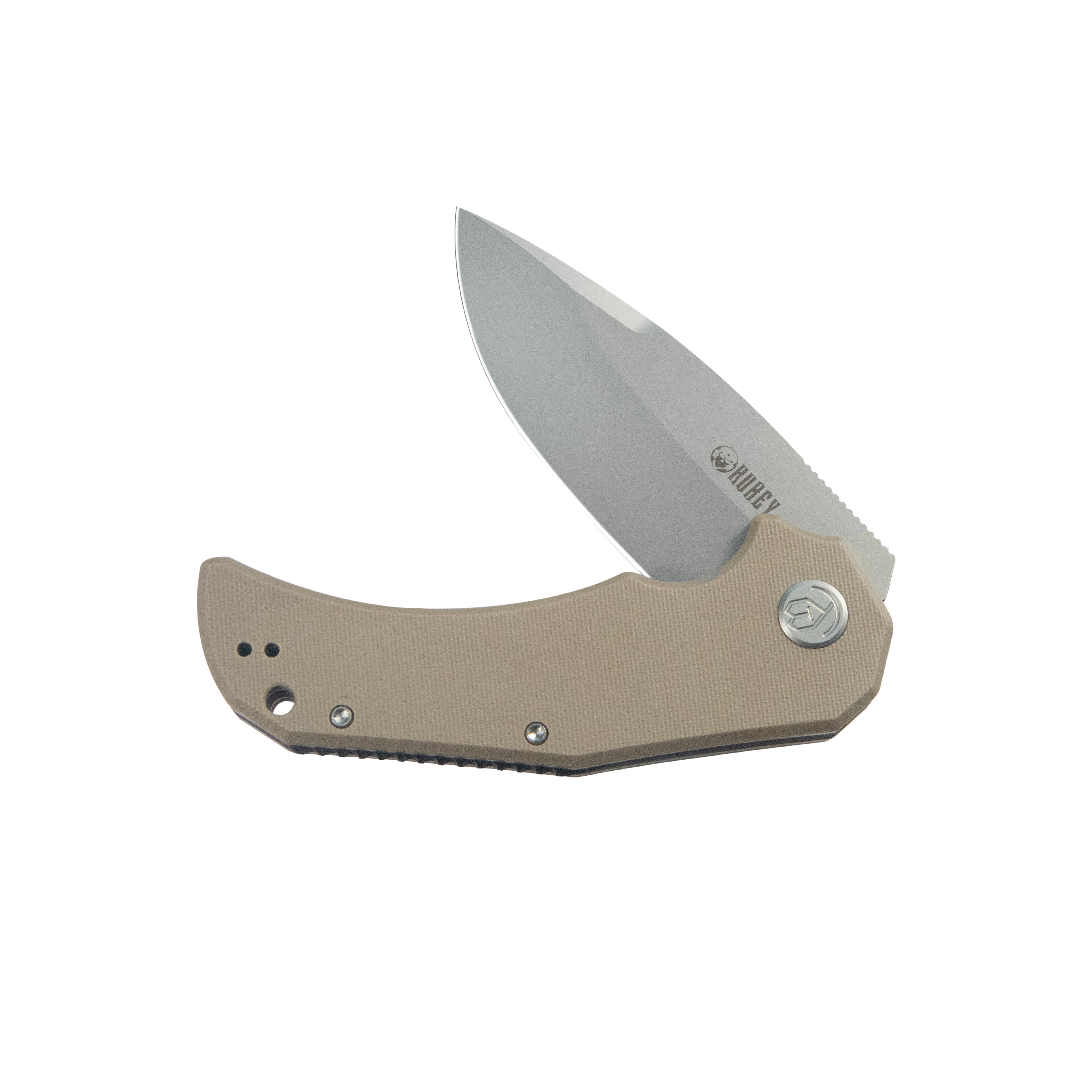 Mikkel Willumsen Design Bravo one Drop Point Outdoor Folding Camping Knife Tan G10 Handle 3.39" Beadblast AUS-10 KU319G