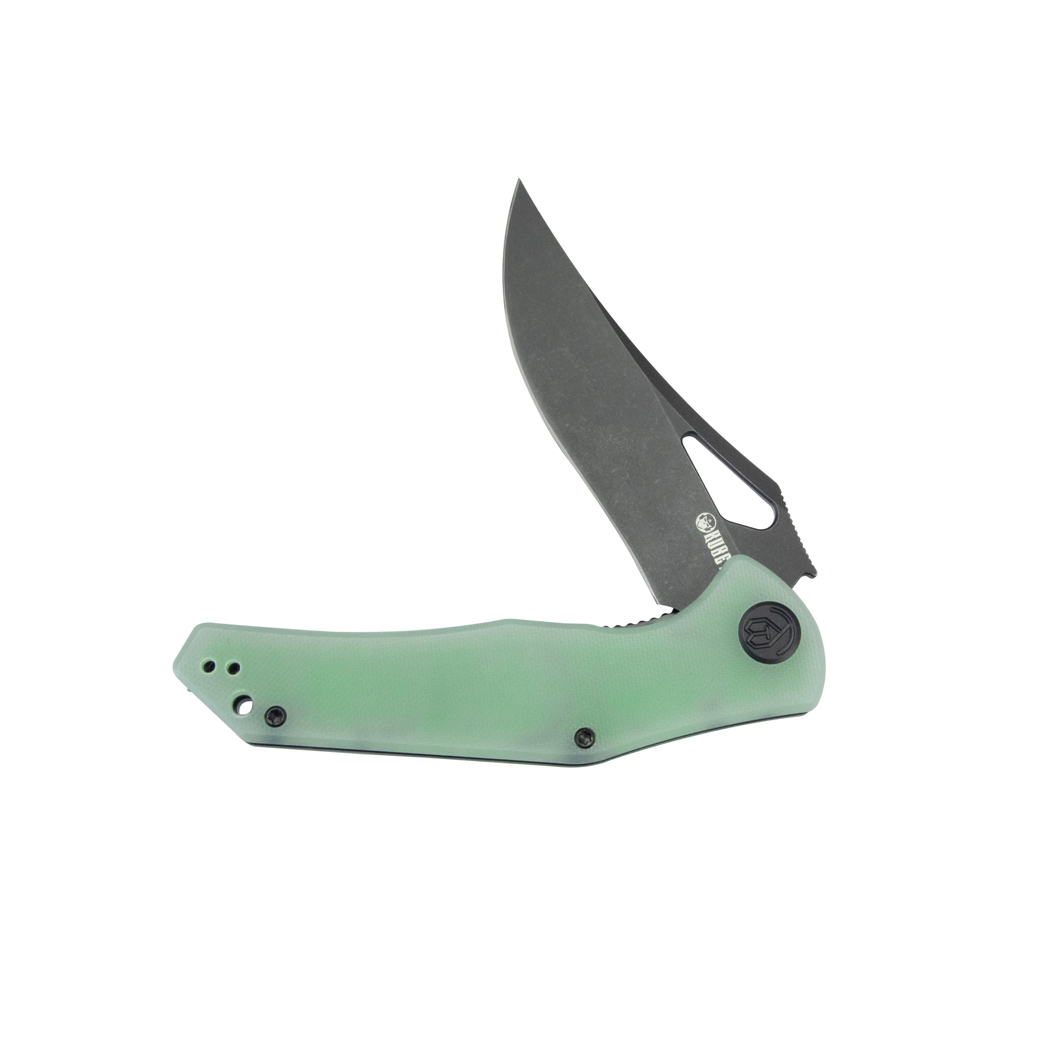 Kubey Phemius Liner Lock Folding Pocket Knife Jade G10 Handle 3.66" Blackwash 14C28N KU149H