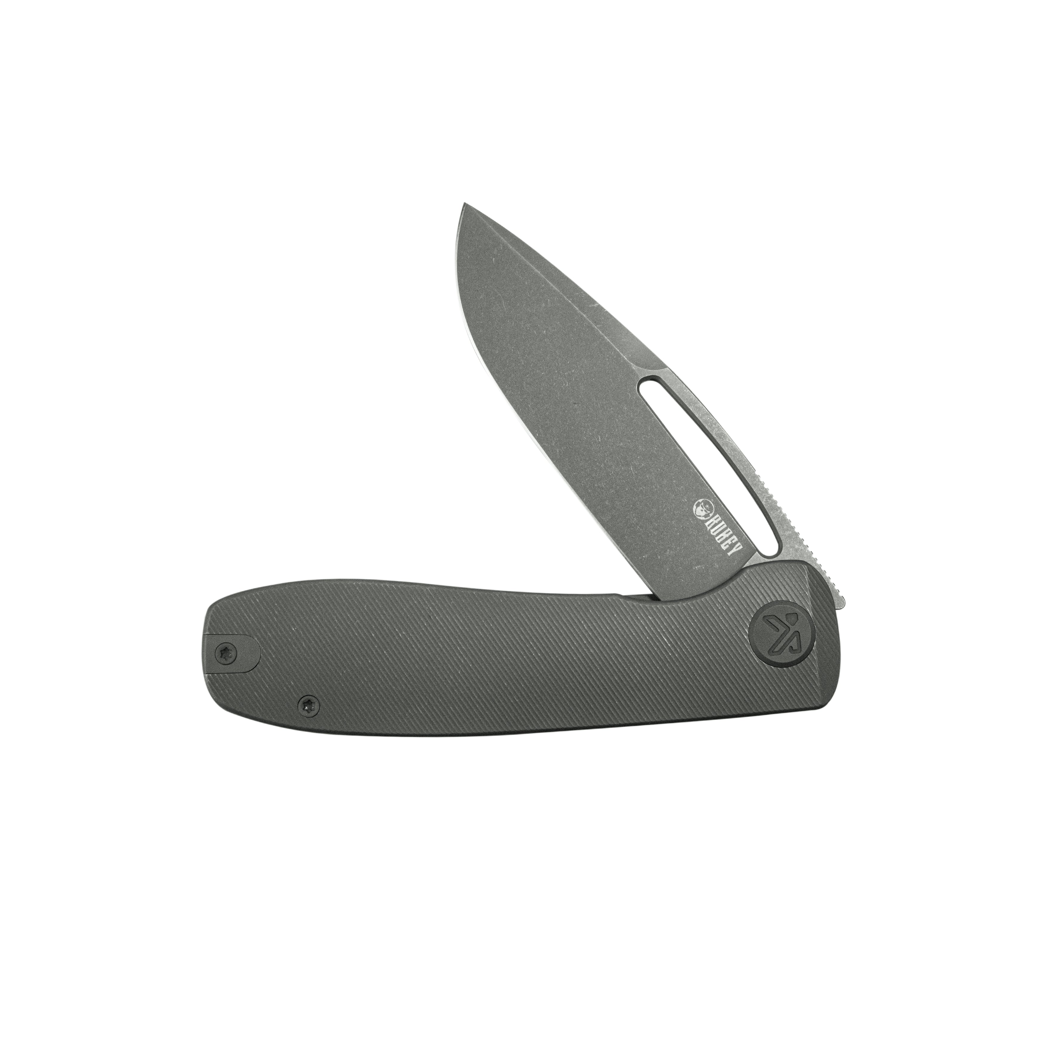 Kubey Supercell Pocket Knife Darkblast Titanium Handle 3.46" Darkblast 14C28N Blade KU353C