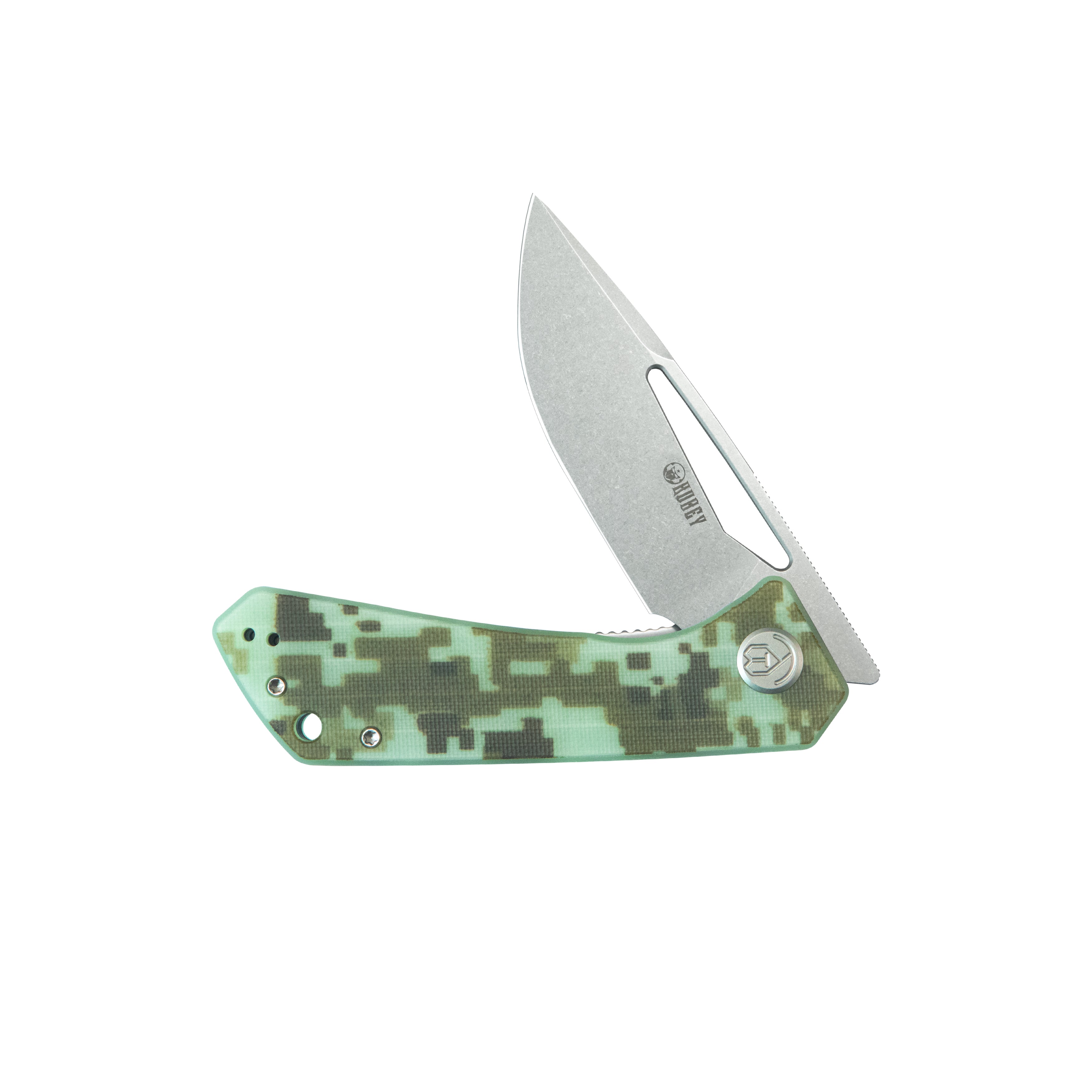 Kubey Thalia Front Flipper EDC Pocket Folding Knife Camo G10 Handle 3.27" Stonewash 14C28N KU331K