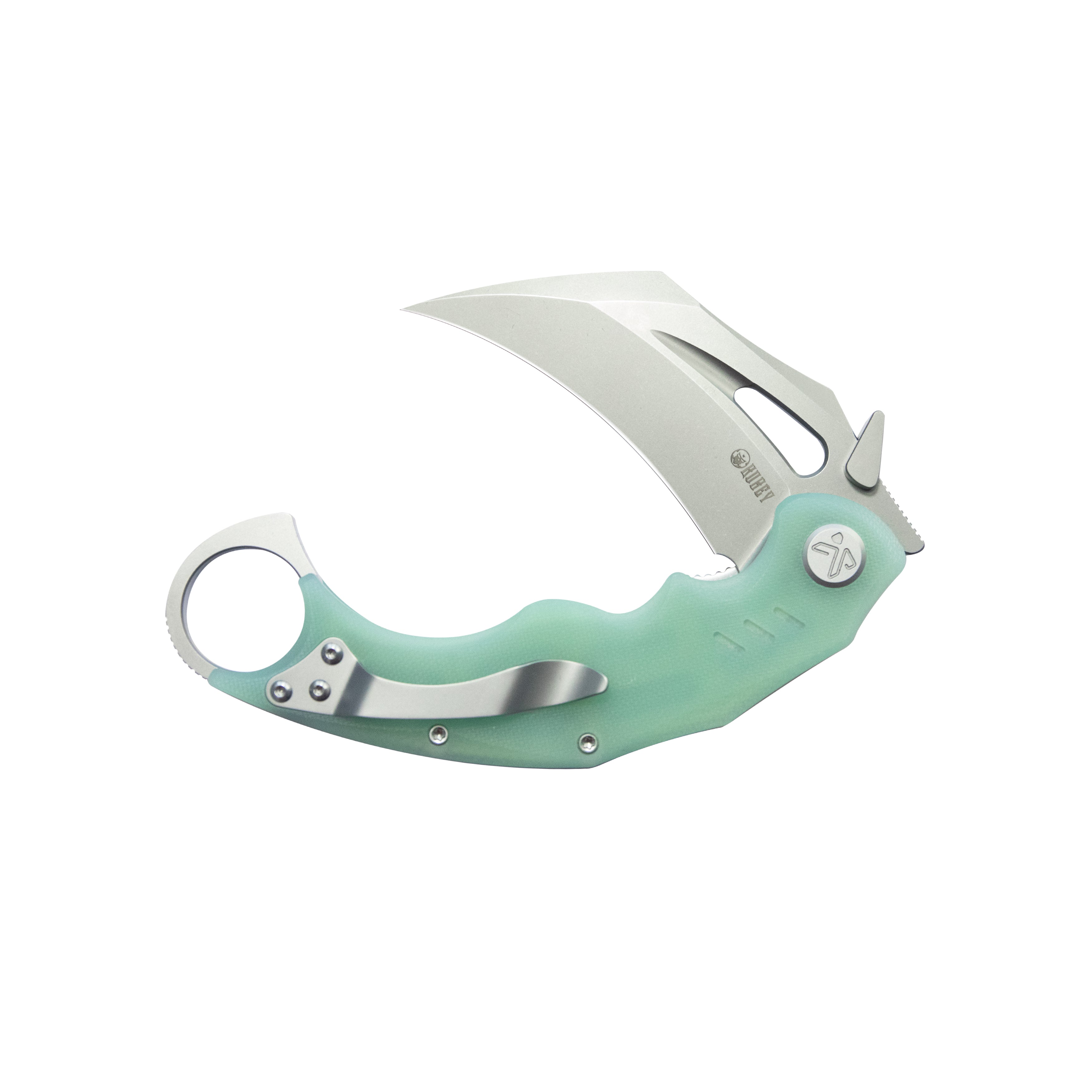 Kubey Wrath Karambit Folding Knife Jade G-10 Handle 2.68" Beadblast 14C28N Blade KU261I