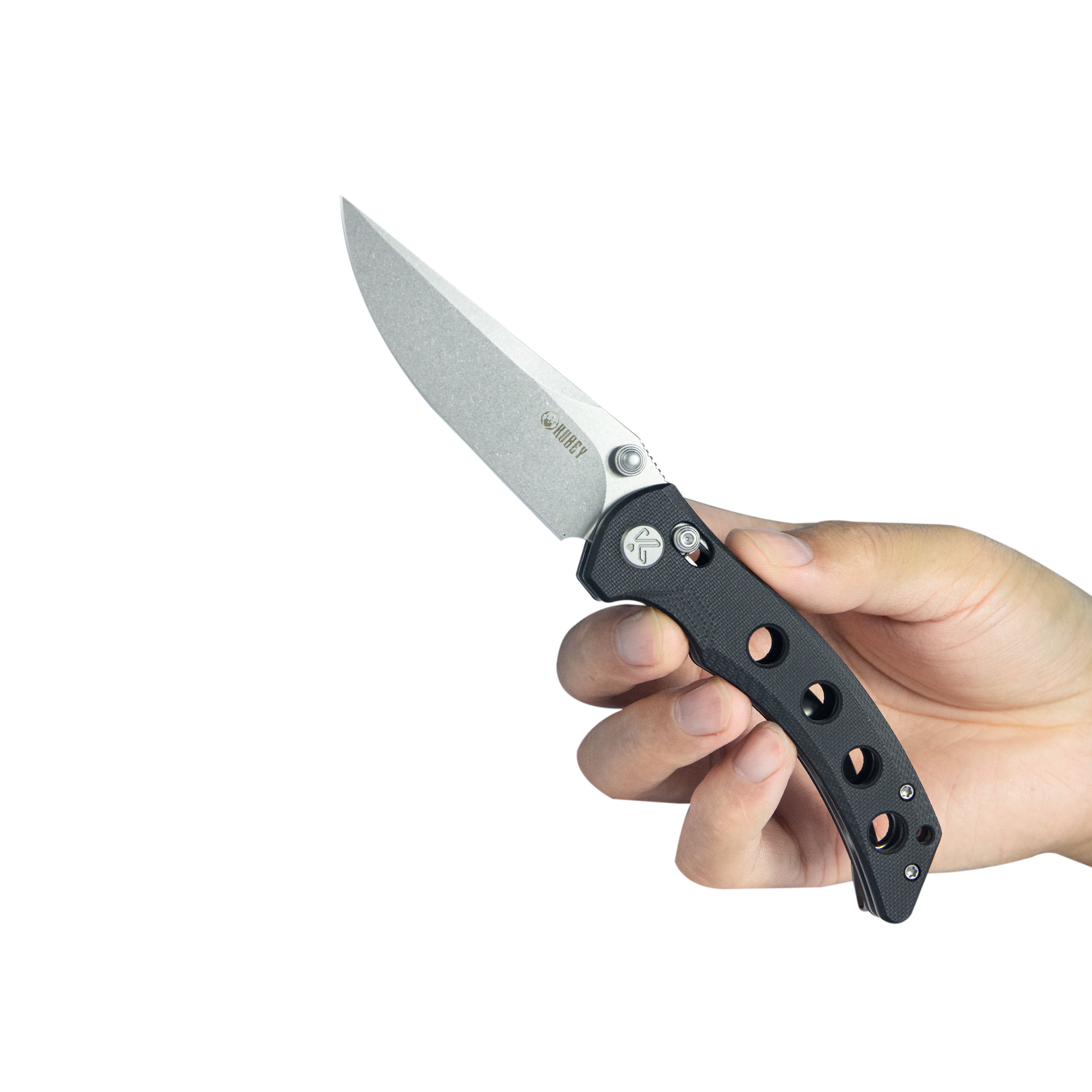 Kubey Hound Crossbar Lock Folding Pocket Knife Black G-10 Handle 3.43" Stonewash 14C28N Blade KU172A