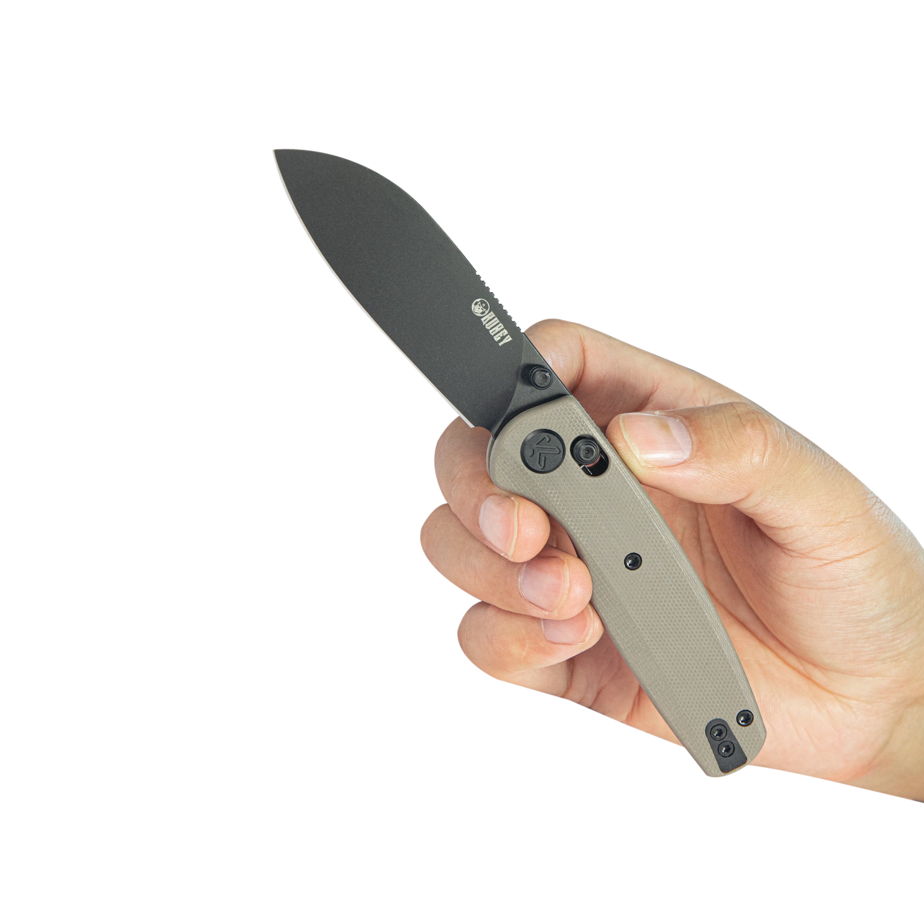 Kubey Breeze Every Carry Pocket Knife Crossbar Lock Tan G10 Handle 3.03" Blackwash 14C28N Blade KU288G