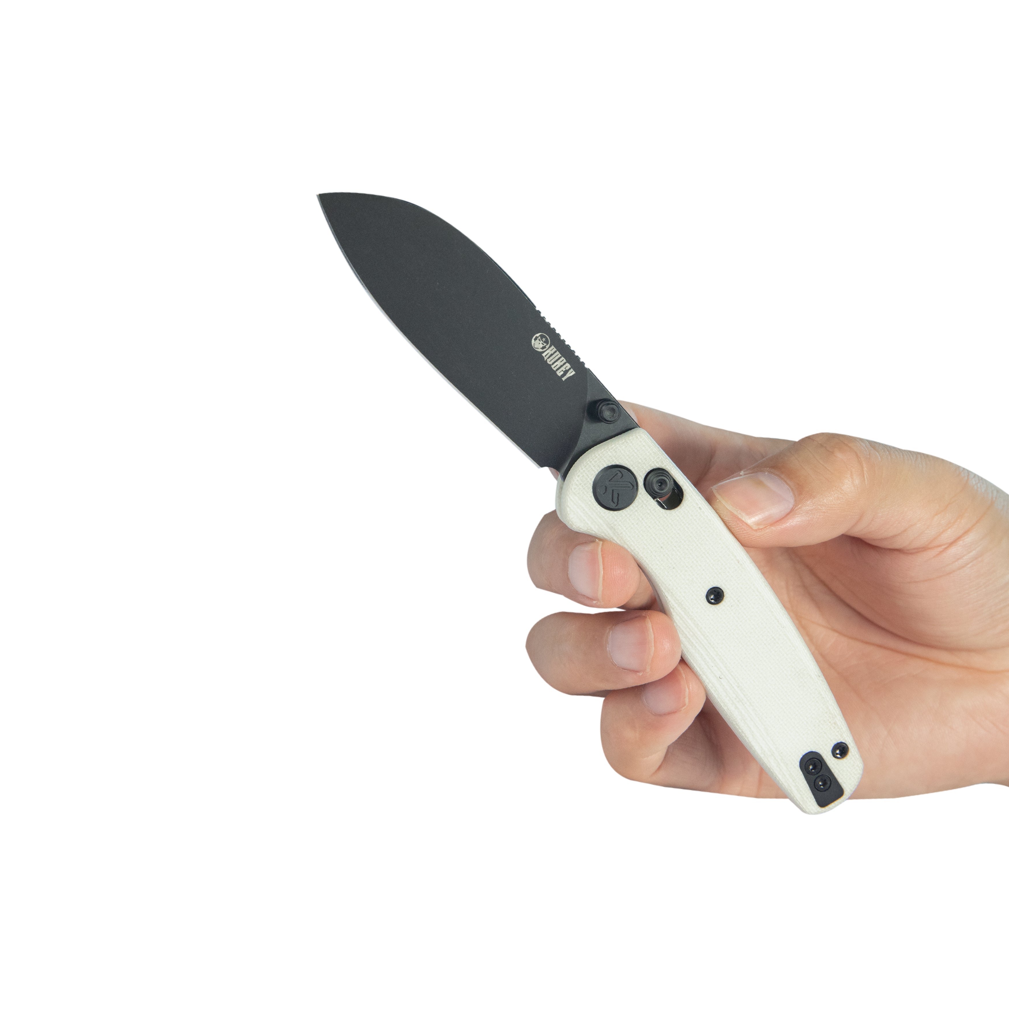 Kubey Breeze Every Carry Pocket Knife Crossbar Lock White G10 Handle 3.03" Blackwash 14C28N Blade KU288H