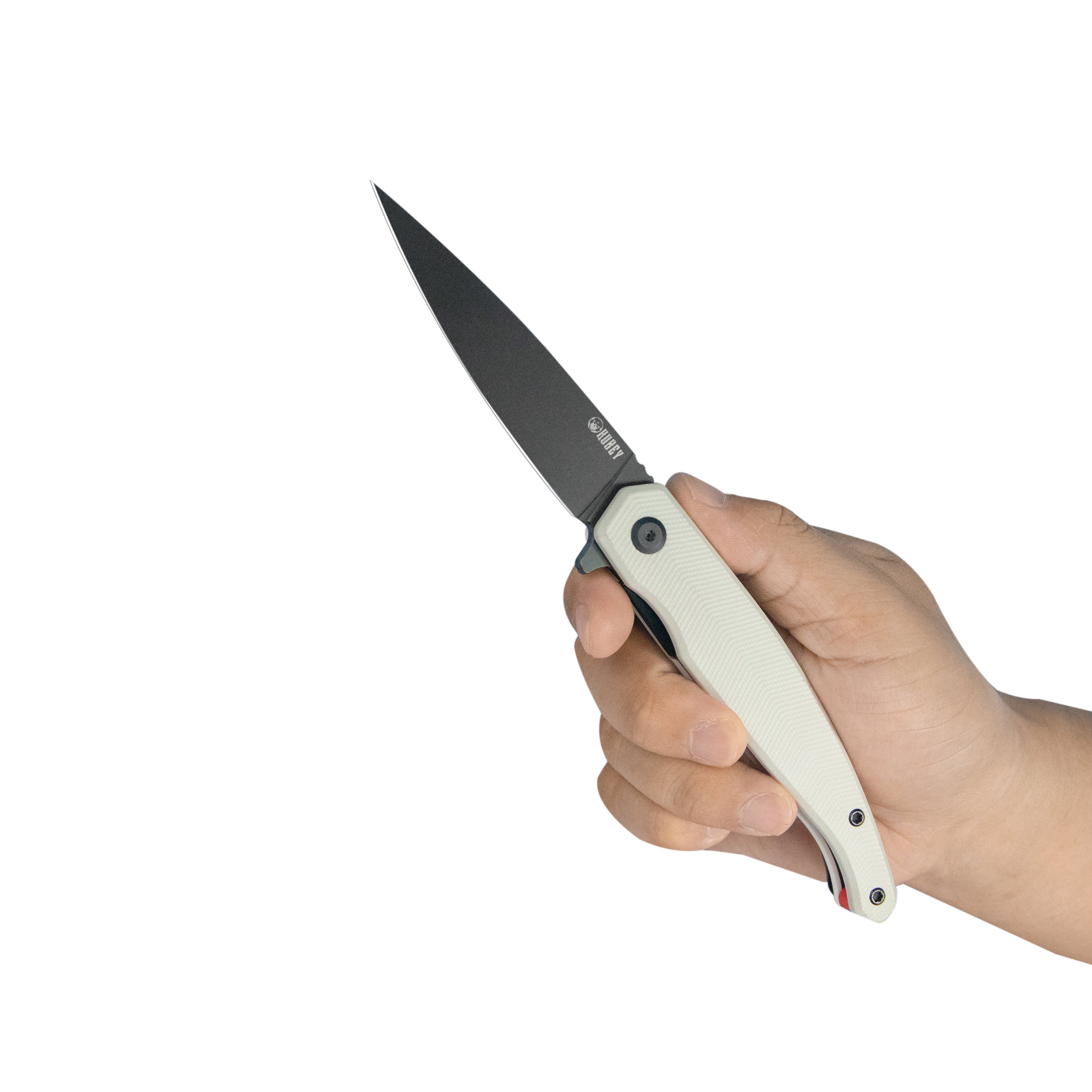 Kubey MOS Outdoor Flipper Folding Knife White G-10 Handle 3.27" Blackwash 14C28N Blade KU361B