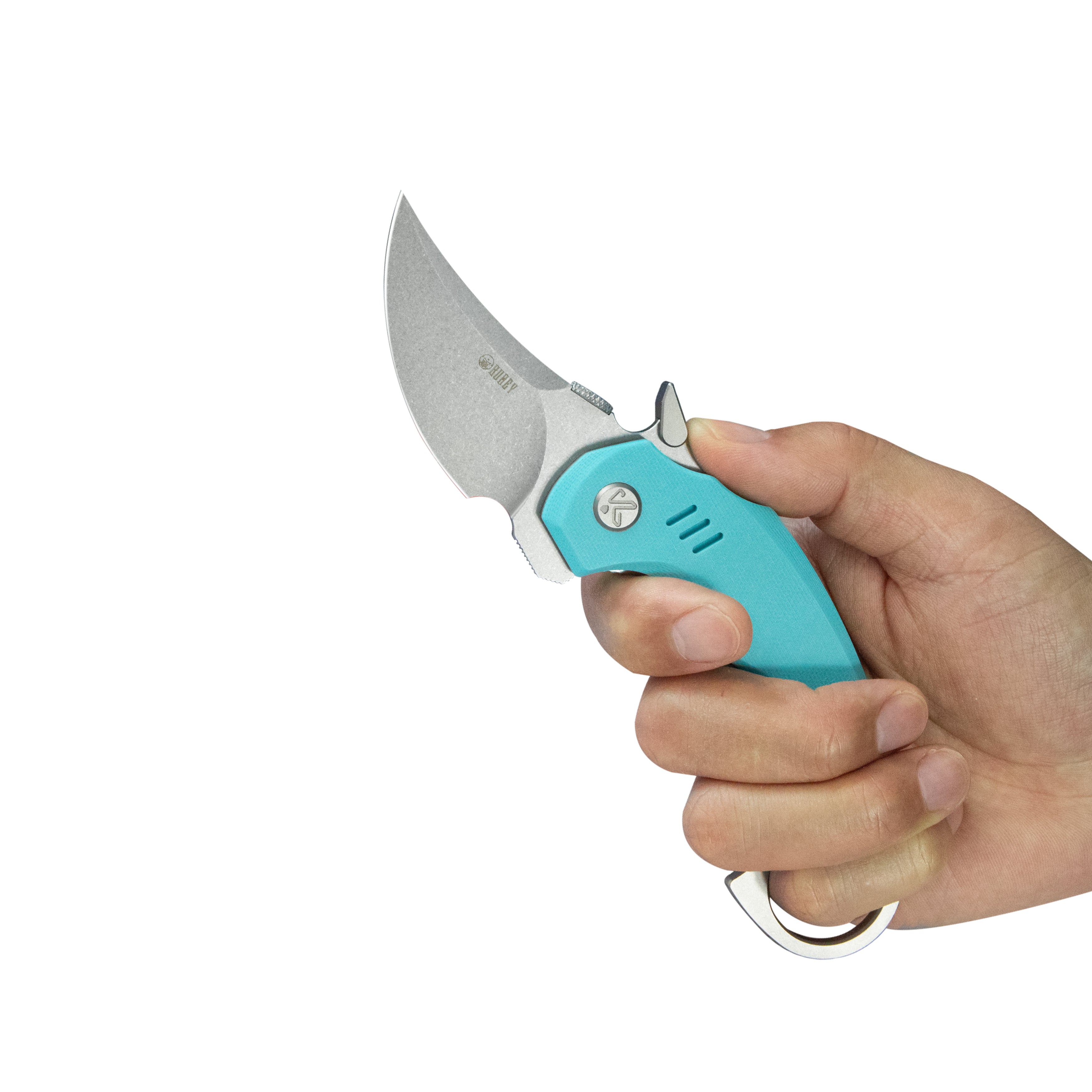 Kubey Jaw Pikal Karambit Folding Knife Tiffany Blue G-10 Handle 2.52" Beadblast 14C28N Blade KU440B