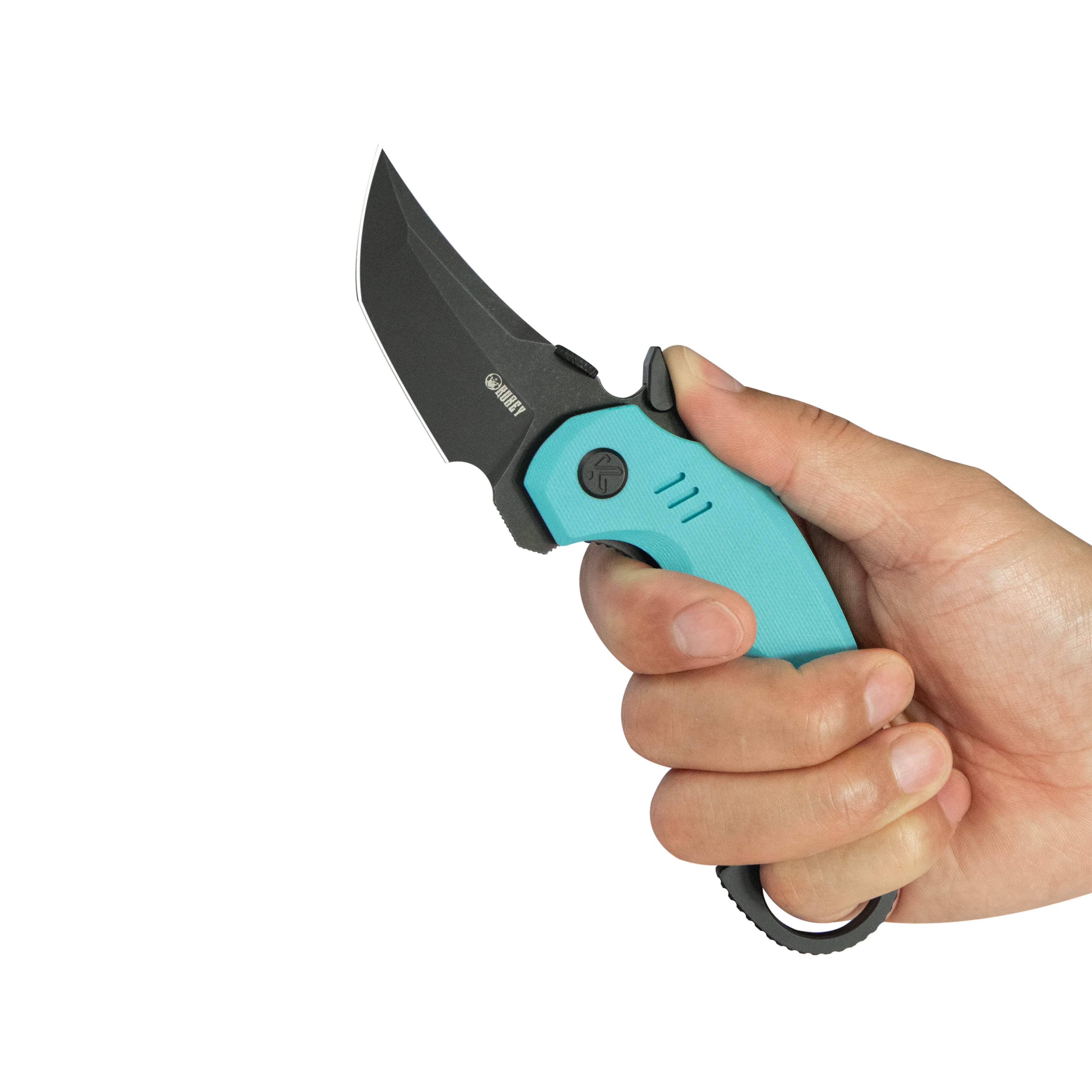 Kubey Jaw Tanto Karambit Folding Knife Tiffany Blue G-10 Handle 2.52" Blackwash 14C28N Blade KU439D