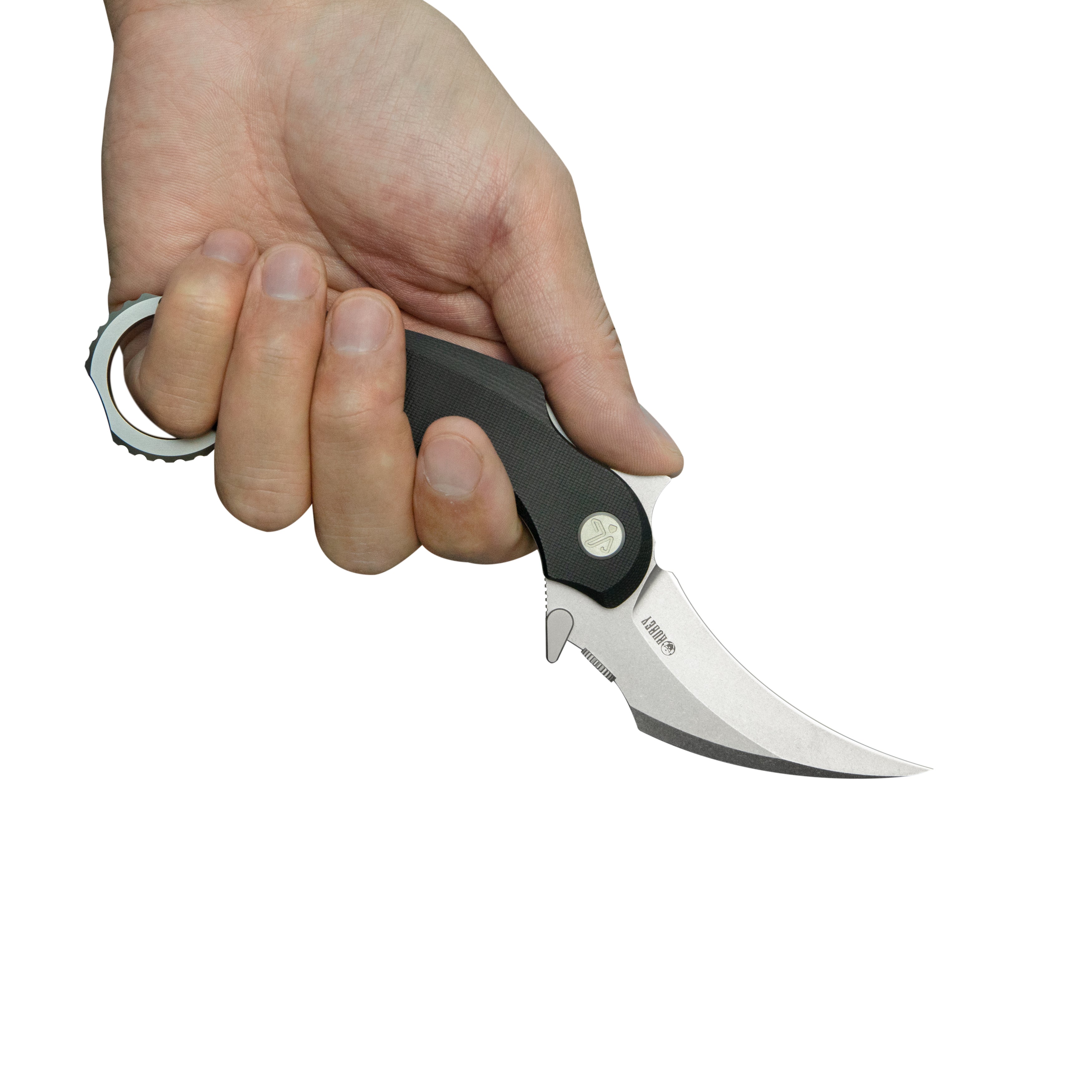 Kubey Rogue Pikal Karambit Folding Knife Black G10 Handle 2.91" Stonewash 14C28N Blade KU298A