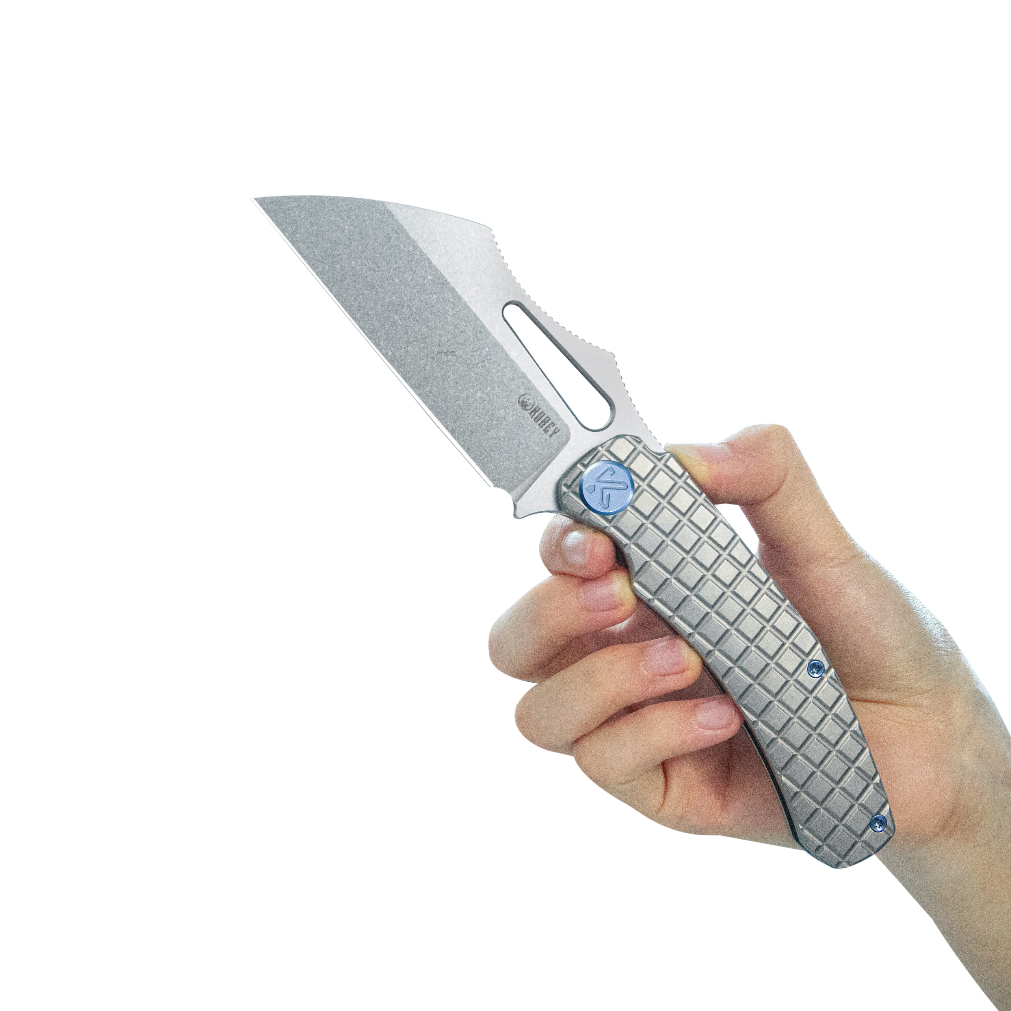 Kubey Sylow Folding Pocket Knife Grey Titanium Handle 3.46" Stonewash 14C28N Blade KU260A