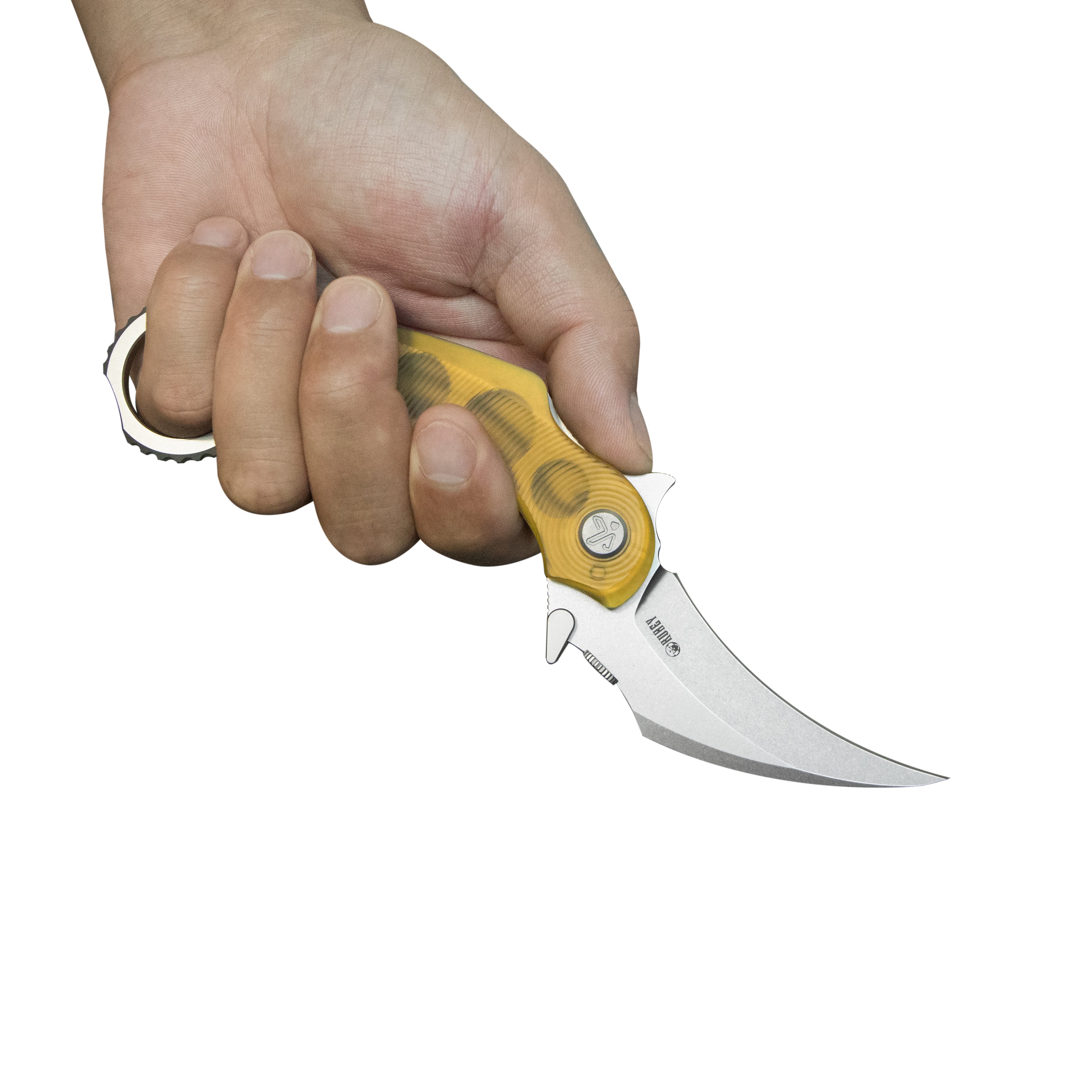 Kubey Rogue Pikal Karambit Folding Knife Ultem Handle 2.91" Stonewash 14C28N Blade KU298G