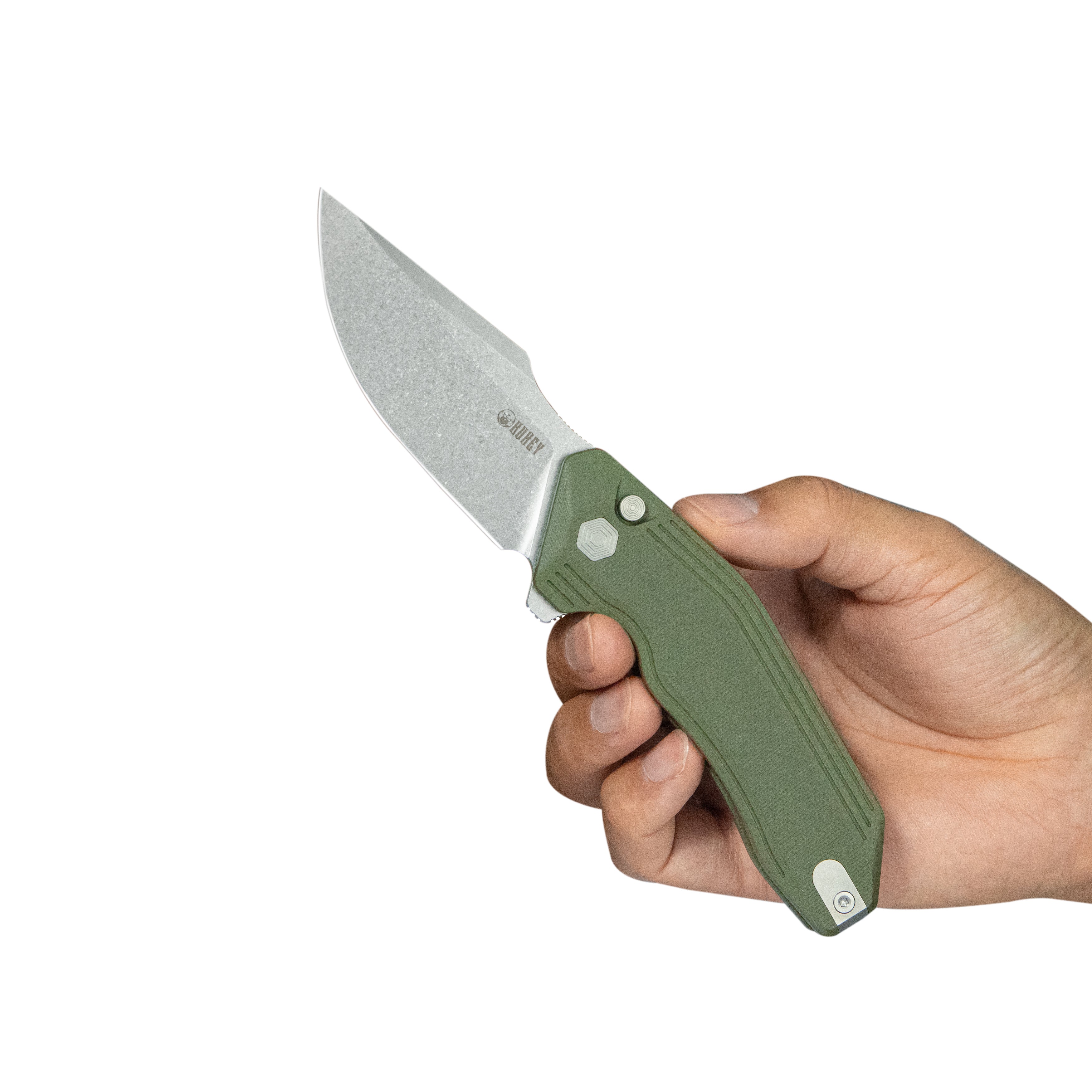 Kubey Basilisk Folding Knife Green G-10 Handle 3.23'' Stonewashed 14C28N Blade KU391B
