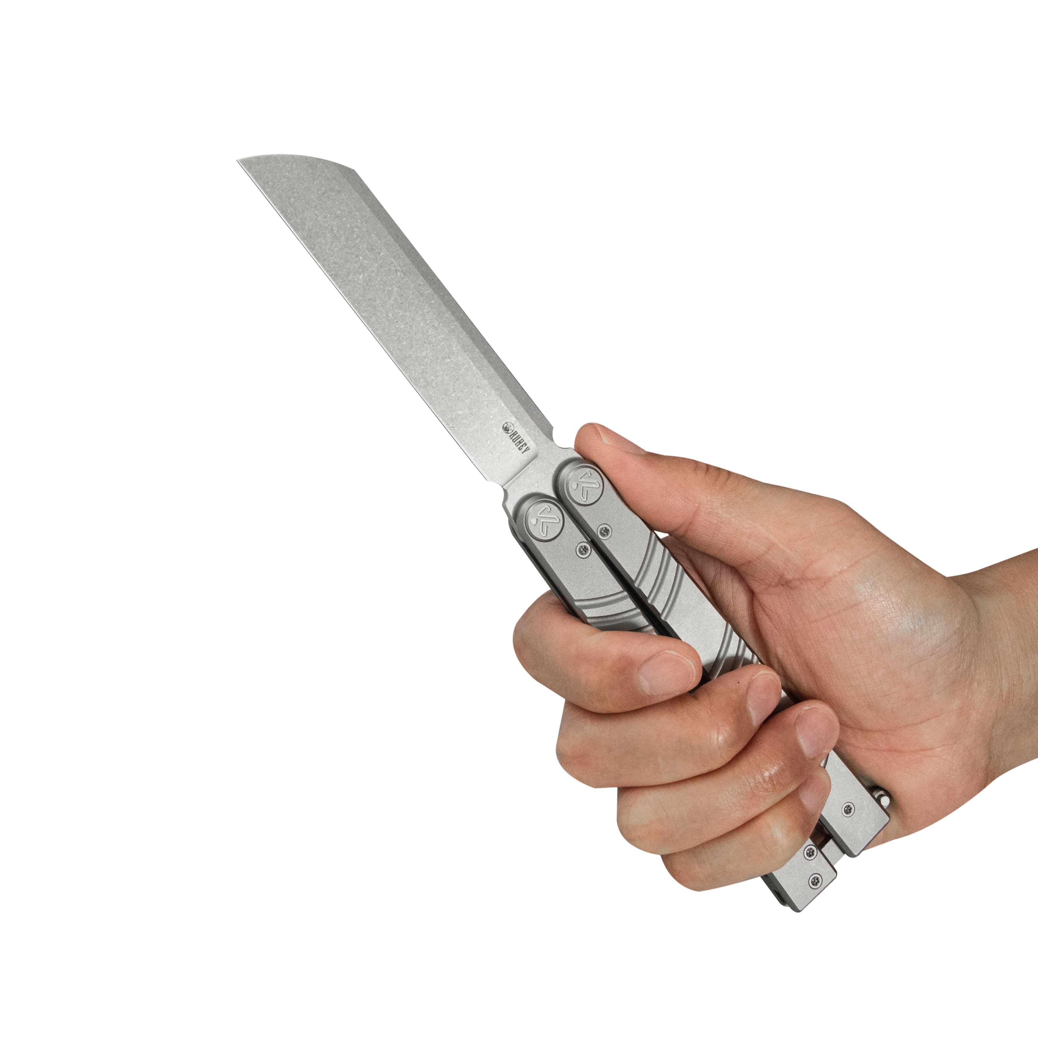 Kubey Ballistic EDC Basilong Sandblast Titanium Handle 4.09" Beadblast Sandvik 14C28N Blade Knife KU297A