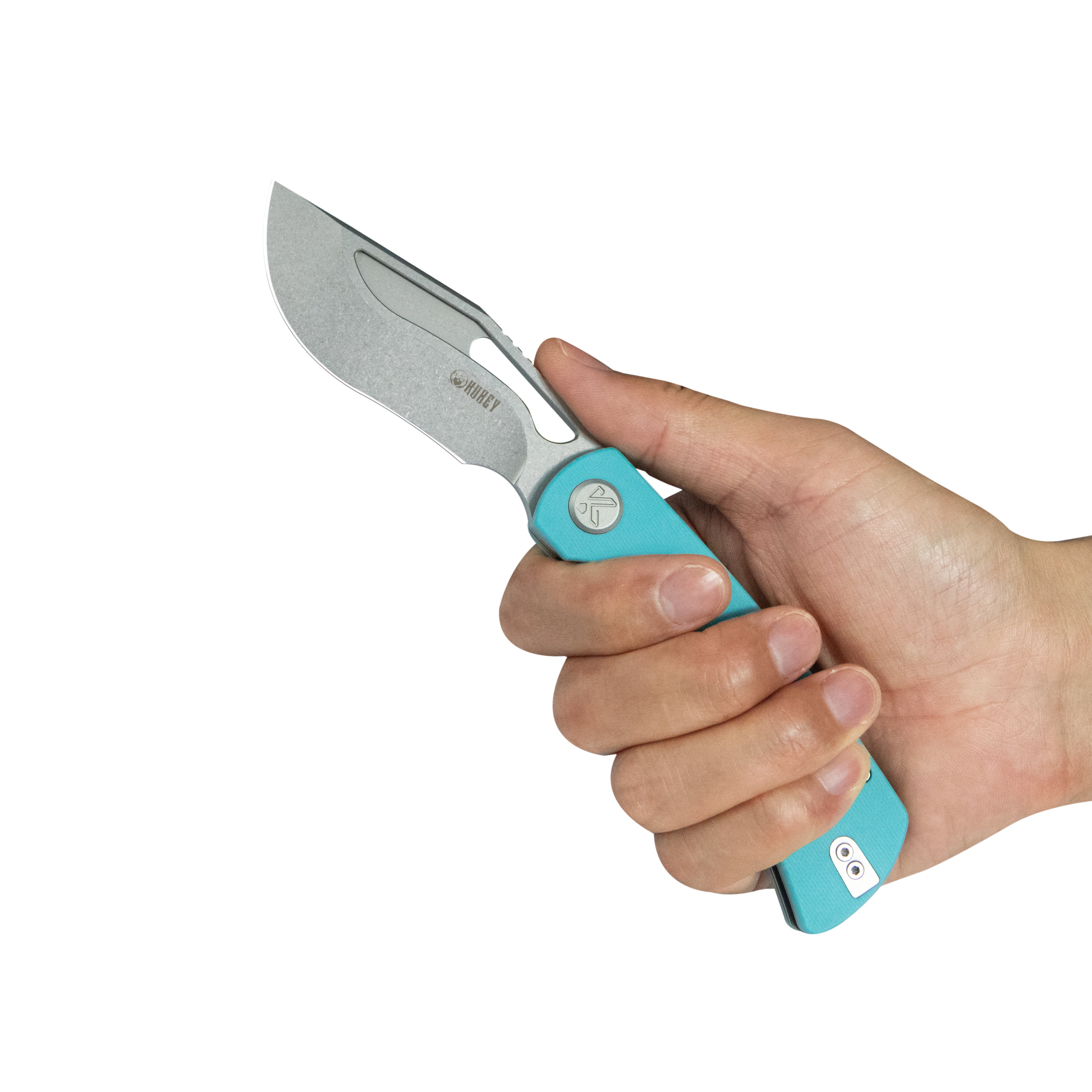 Kubey Gurkha EDC Folding Knife Tiffany Blue G-10 Handle 3.50" Beadblast Sandvik 14C28N Blade Knife KU397B