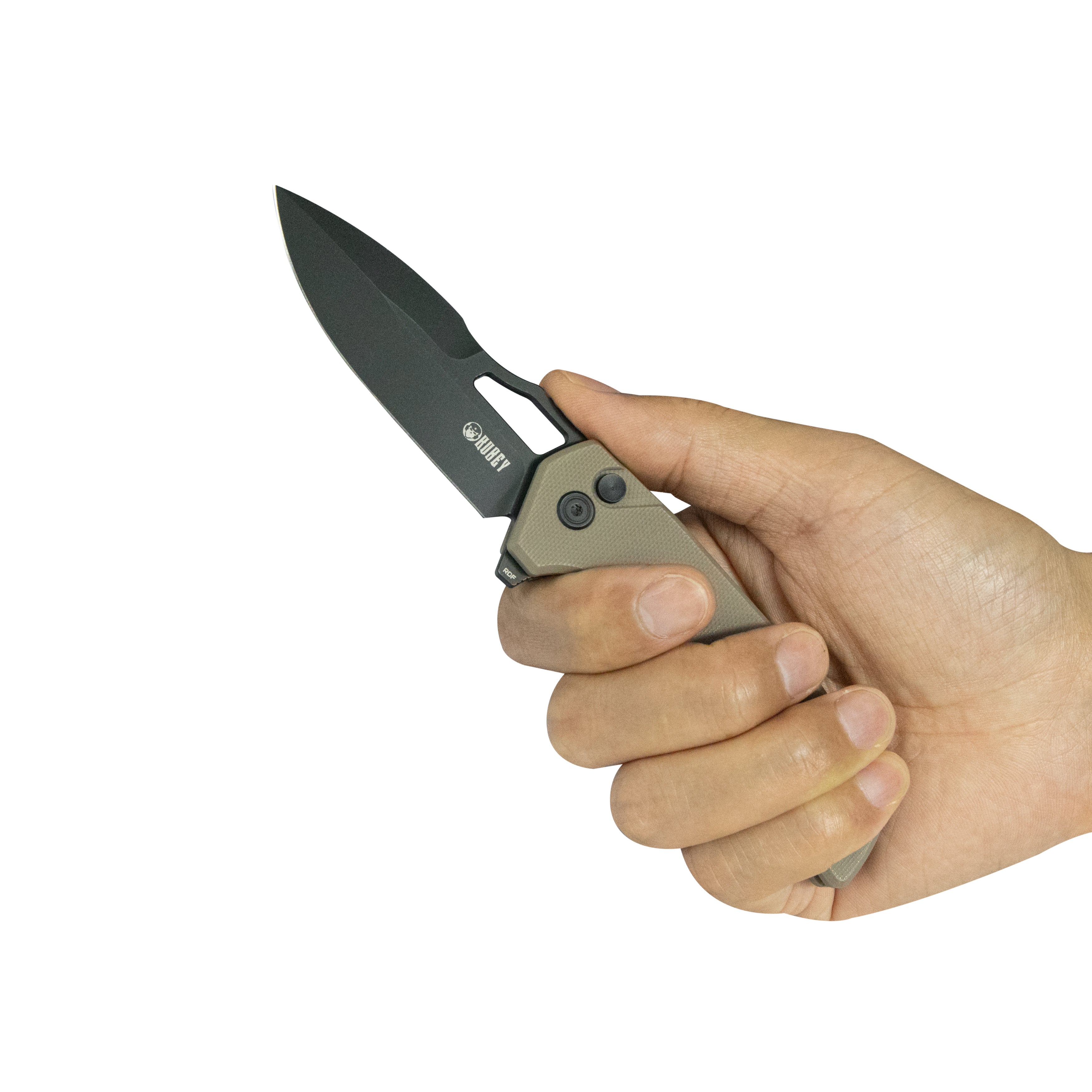 Kubey RDF Pocket Knife Tan G-10 Handle 3.11" Blackwash 14C28N Blade Knife KU316L