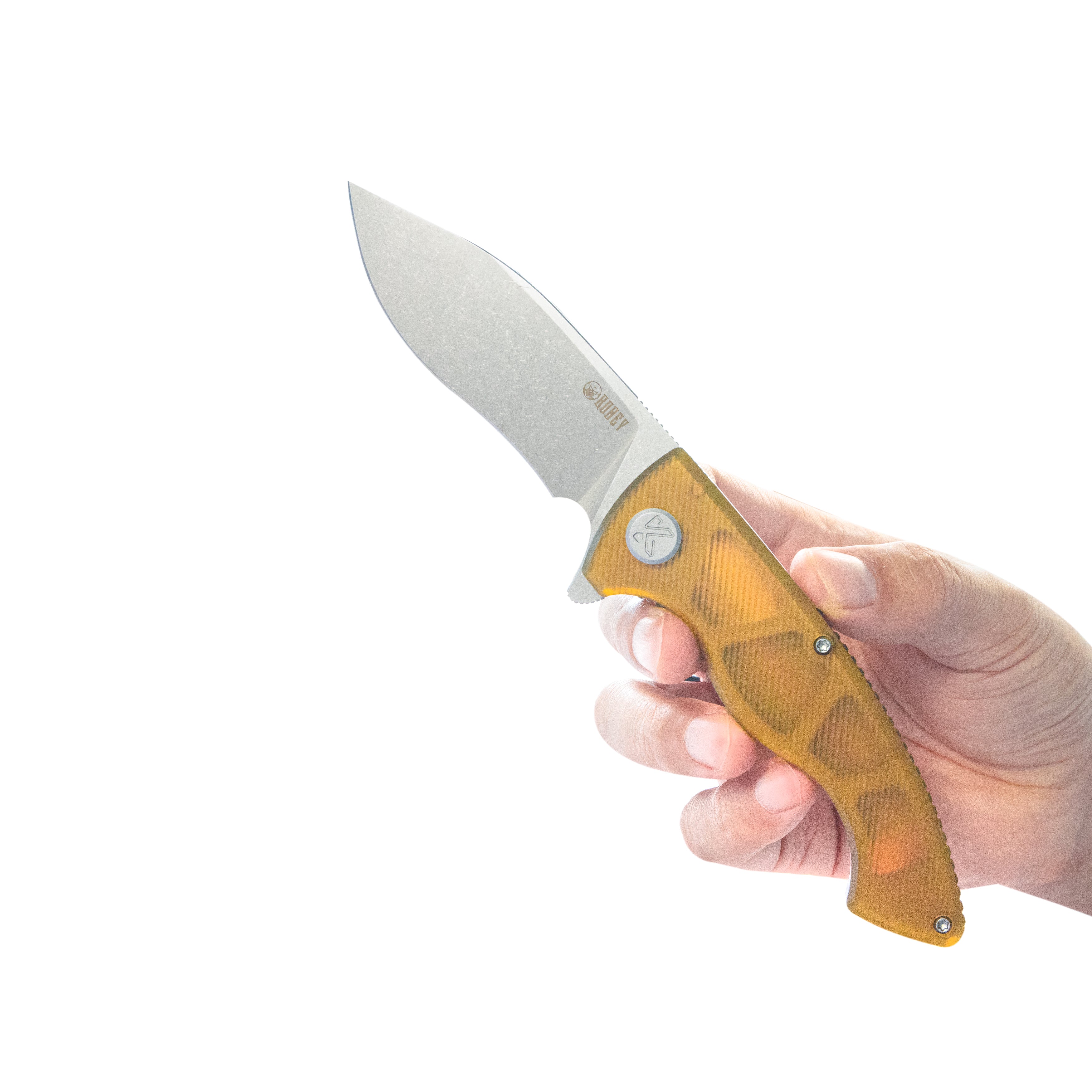 Kubey Timberwolf Flipper Outdoor Folding Knife Ultem Handle 3.46" Stonewash 14C28N Blade KU208E