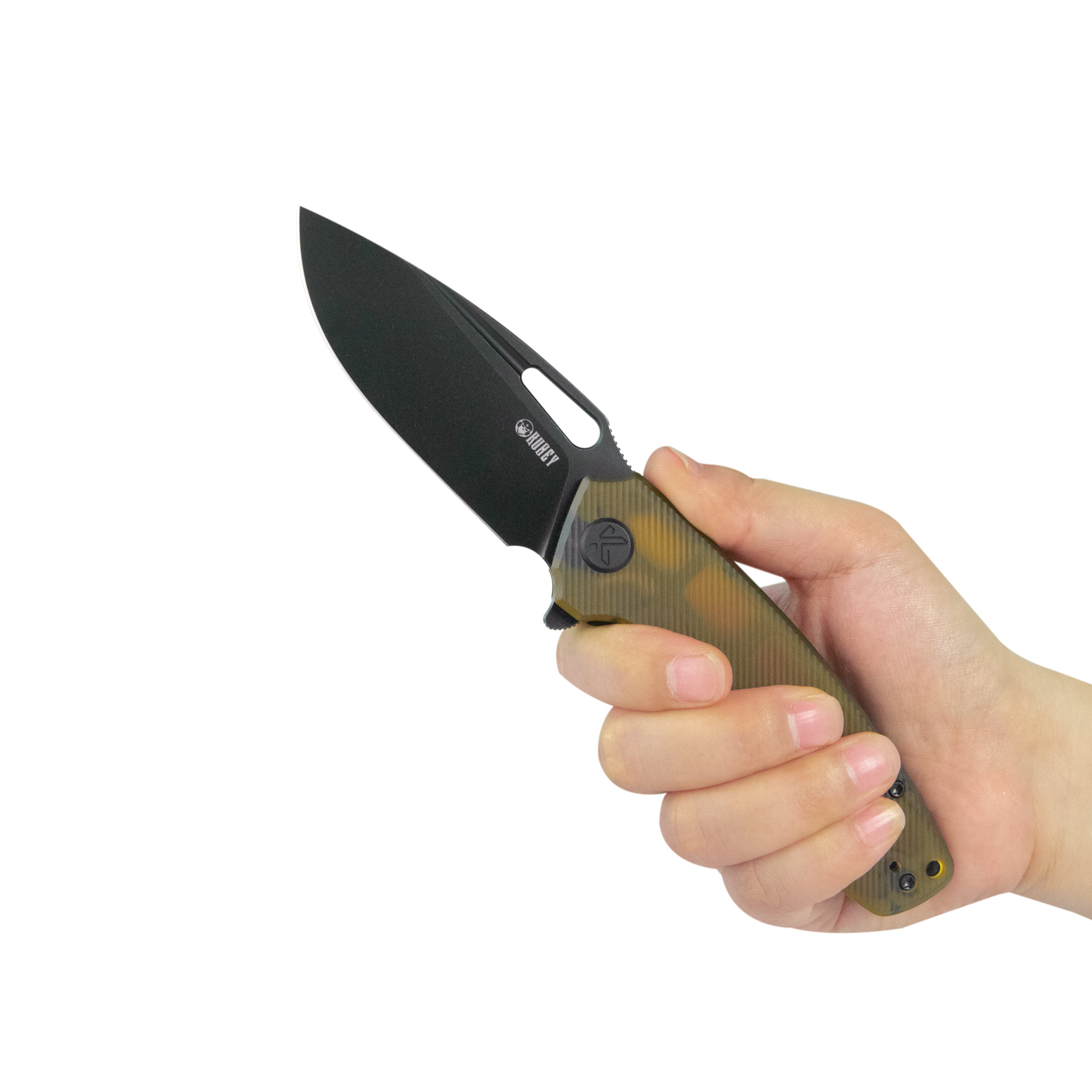 Kubey Tityus Liner Lock Flipper Folding Knife Ultem Handle 3.39" Blackwash 14C28N KU322S