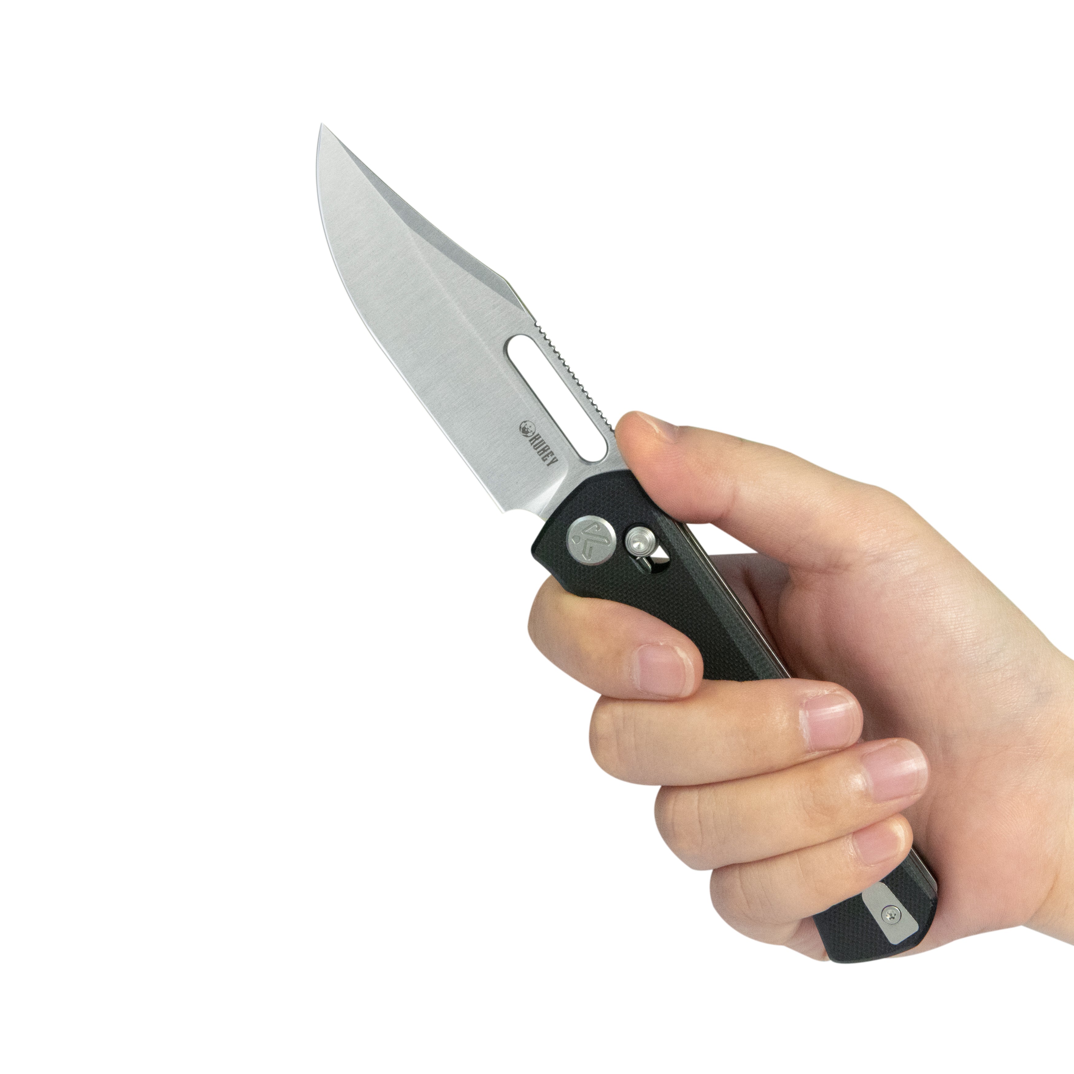 Kubey TBO Crossbar lock Everyday Carry Folding Knife Black G10 Handle 3.1" Satin 14C28N KU396A