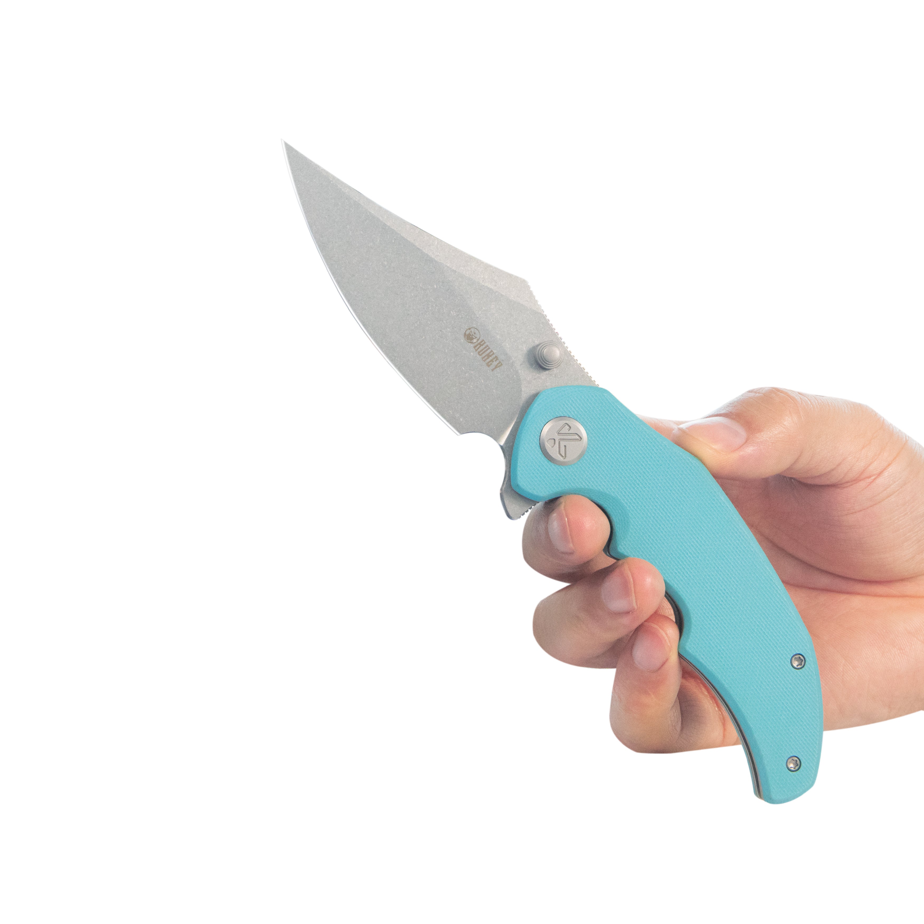 Kubey Ceto Flipper Camping Folding Knife Tiffany Blue G-10 Handle 3.46" Stonewash 14C28N Blade KU181B