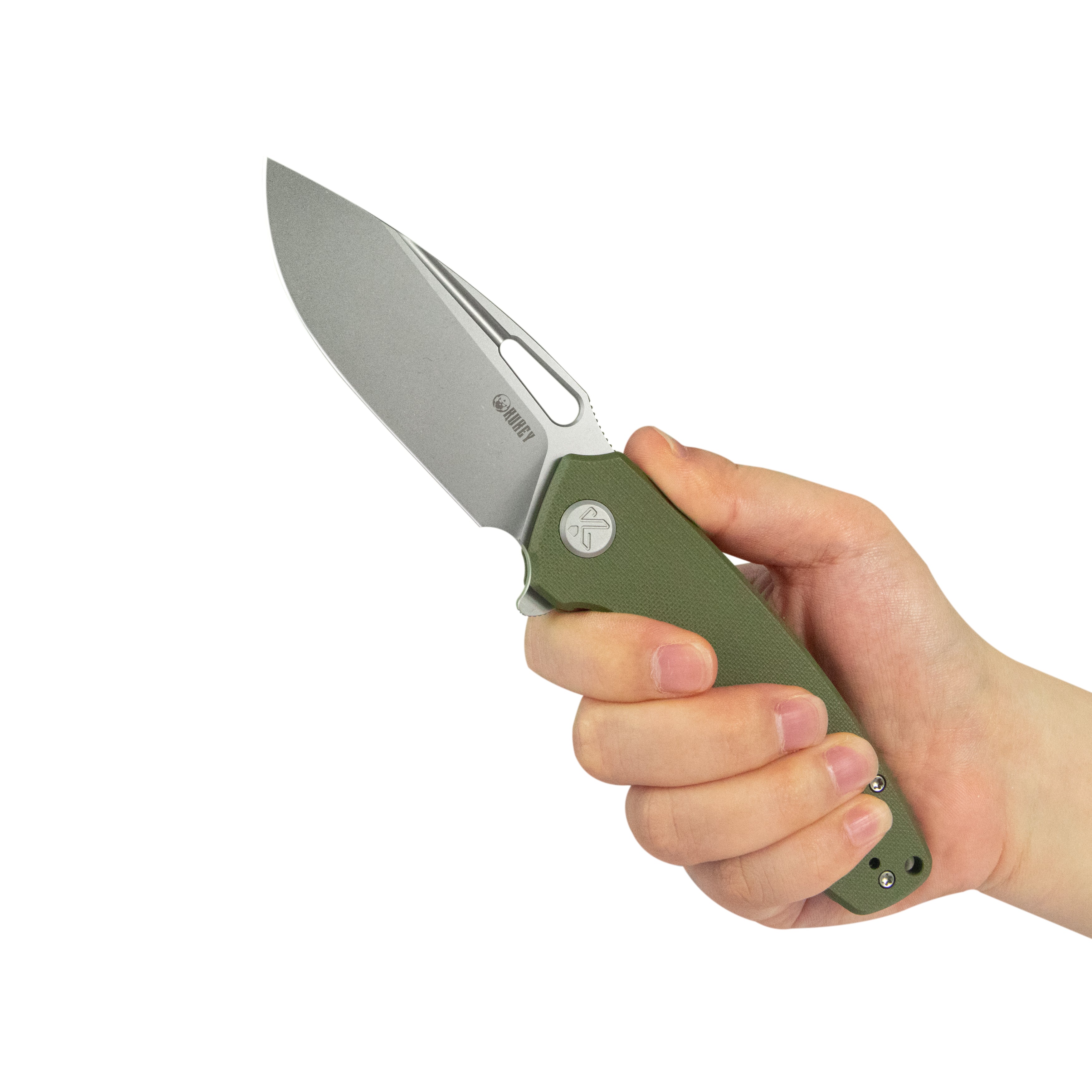 Kubey Tityus Liner Lock Flipper Folding Knife Green G10 Handle 3.39" Beadblast 14C28N KU322P