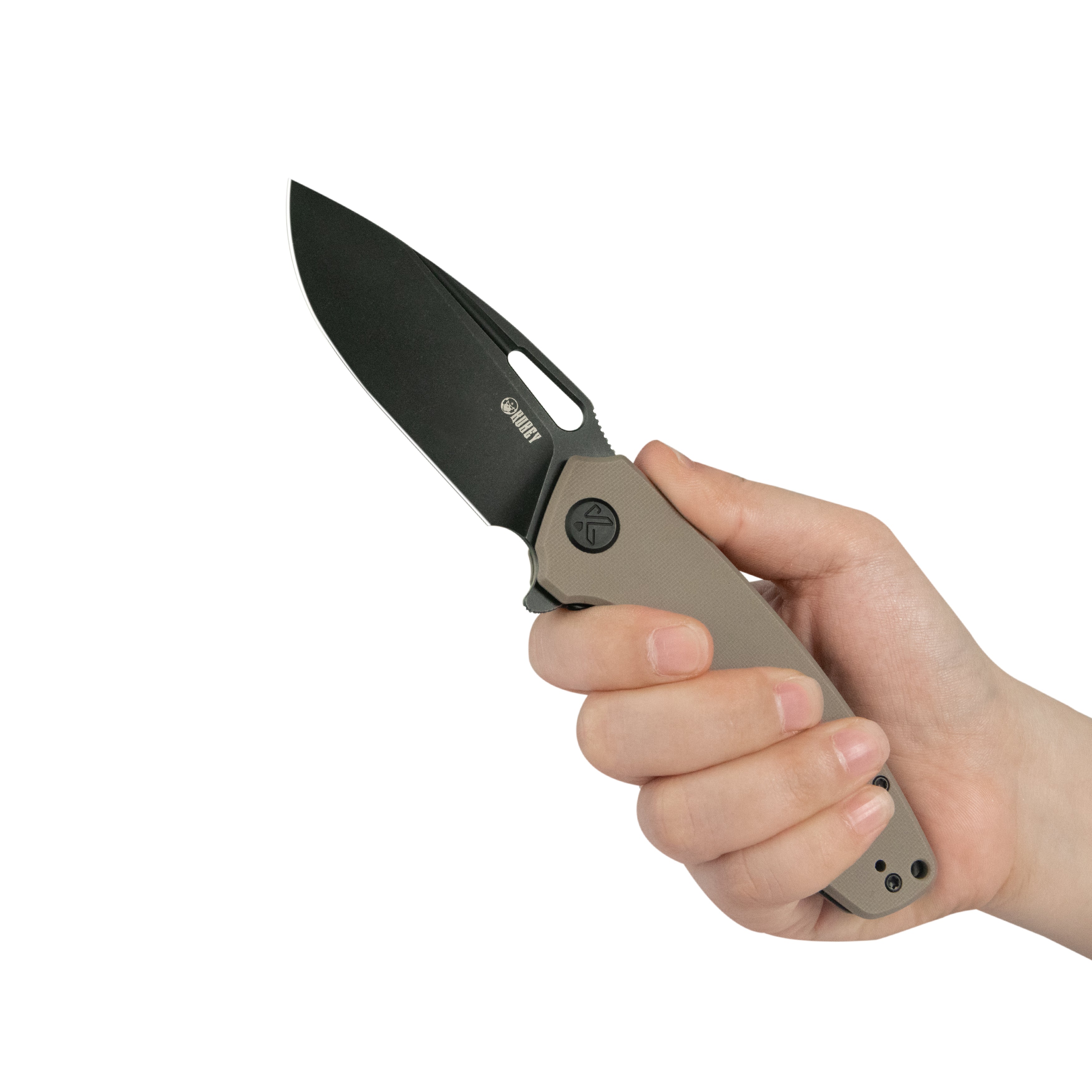 Tityus Liner Lock Flipper Folding Knife Tan Handle 3.39" Blackwash 14C28N KU322U