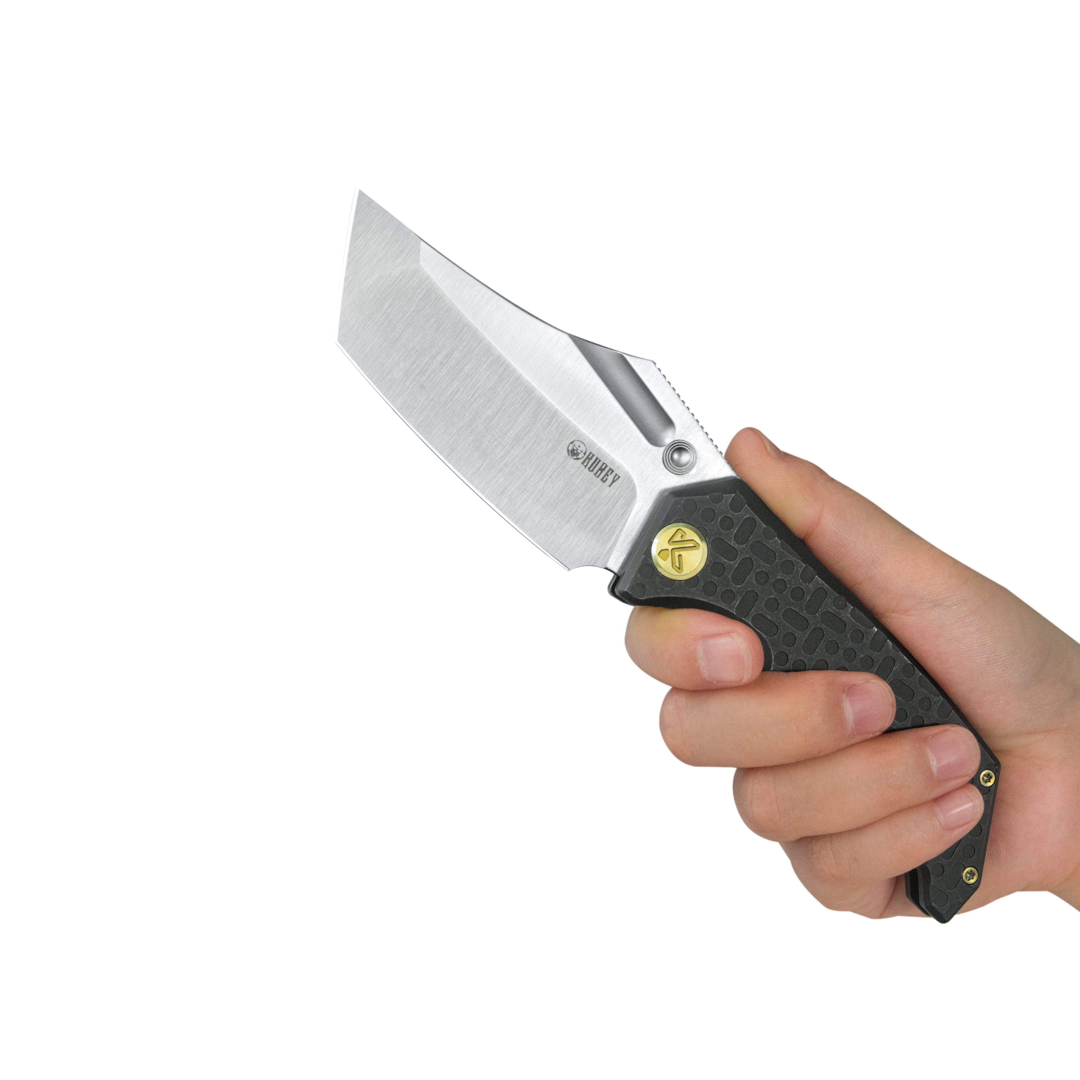 Kubey Hamster Frame Lock Folding Knife Black Titanium Handle 3.46" Satin 14C28N Blade KU402D