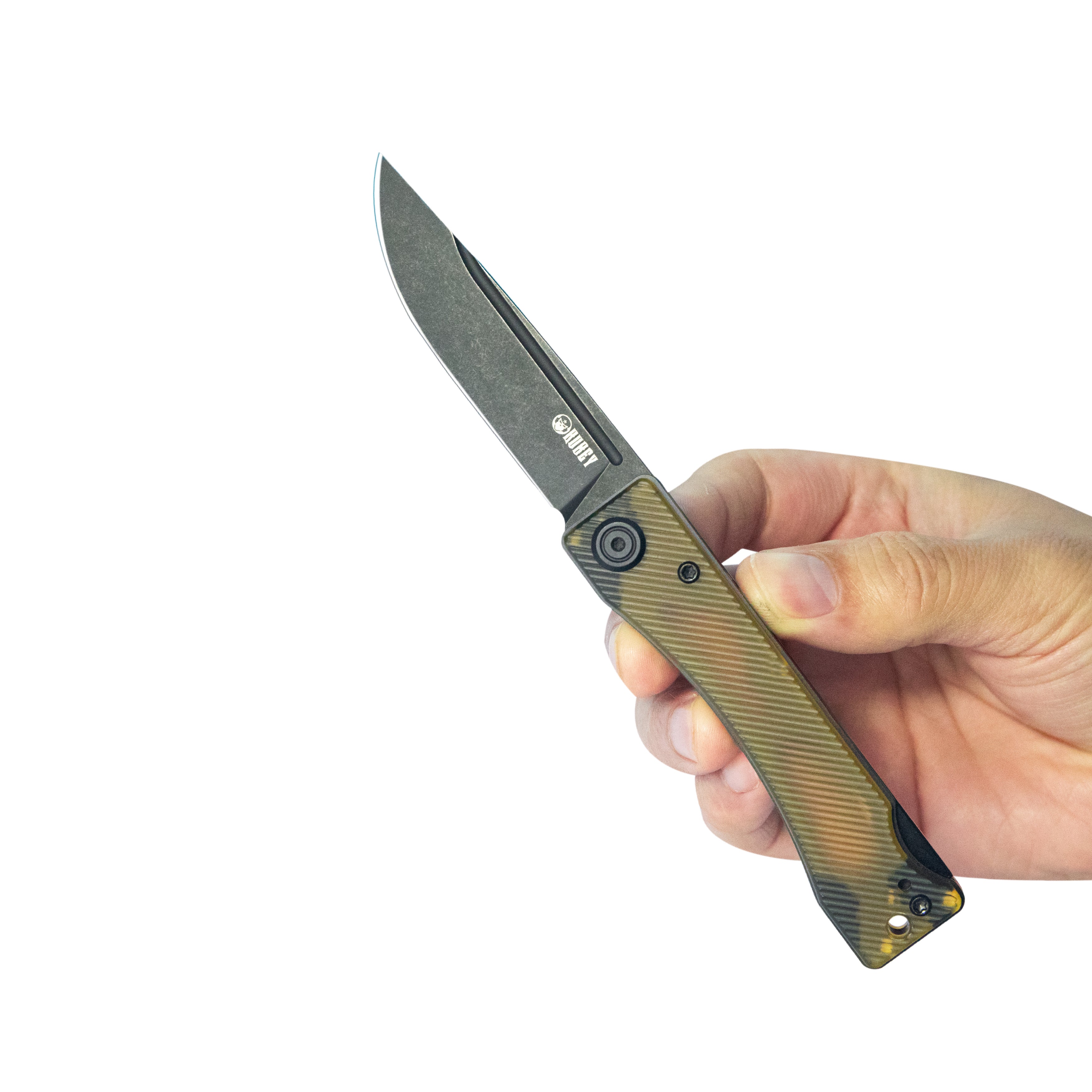 Kubey Akino Lockback Pocket Folding Knife Ultem Handle 3.15" Blackwash Sandvik 14C28N KU2102H