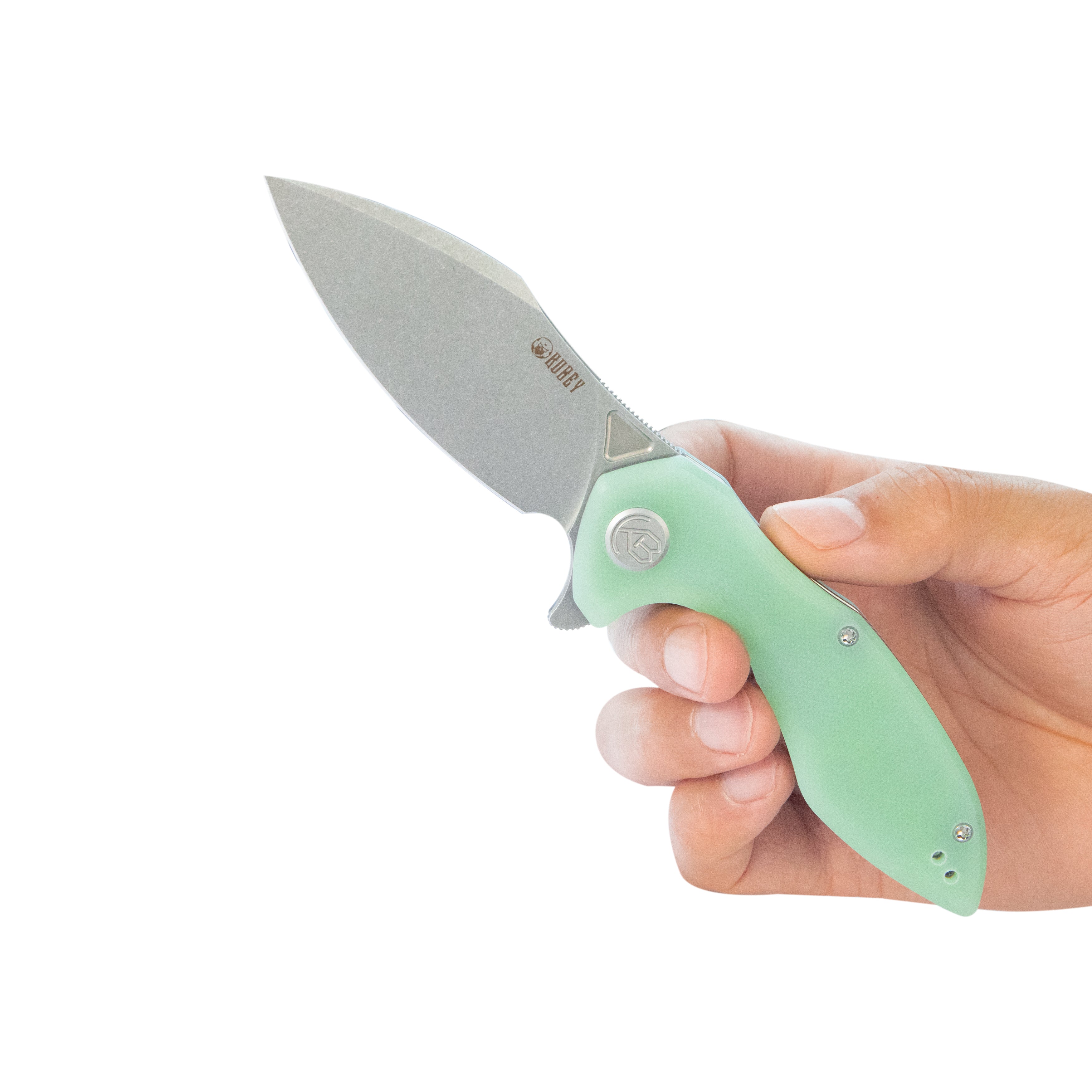 Kubey Noble Flipper Folding Knife Jade G10 Handle 3.15" Beadblast 14C28N KU236M