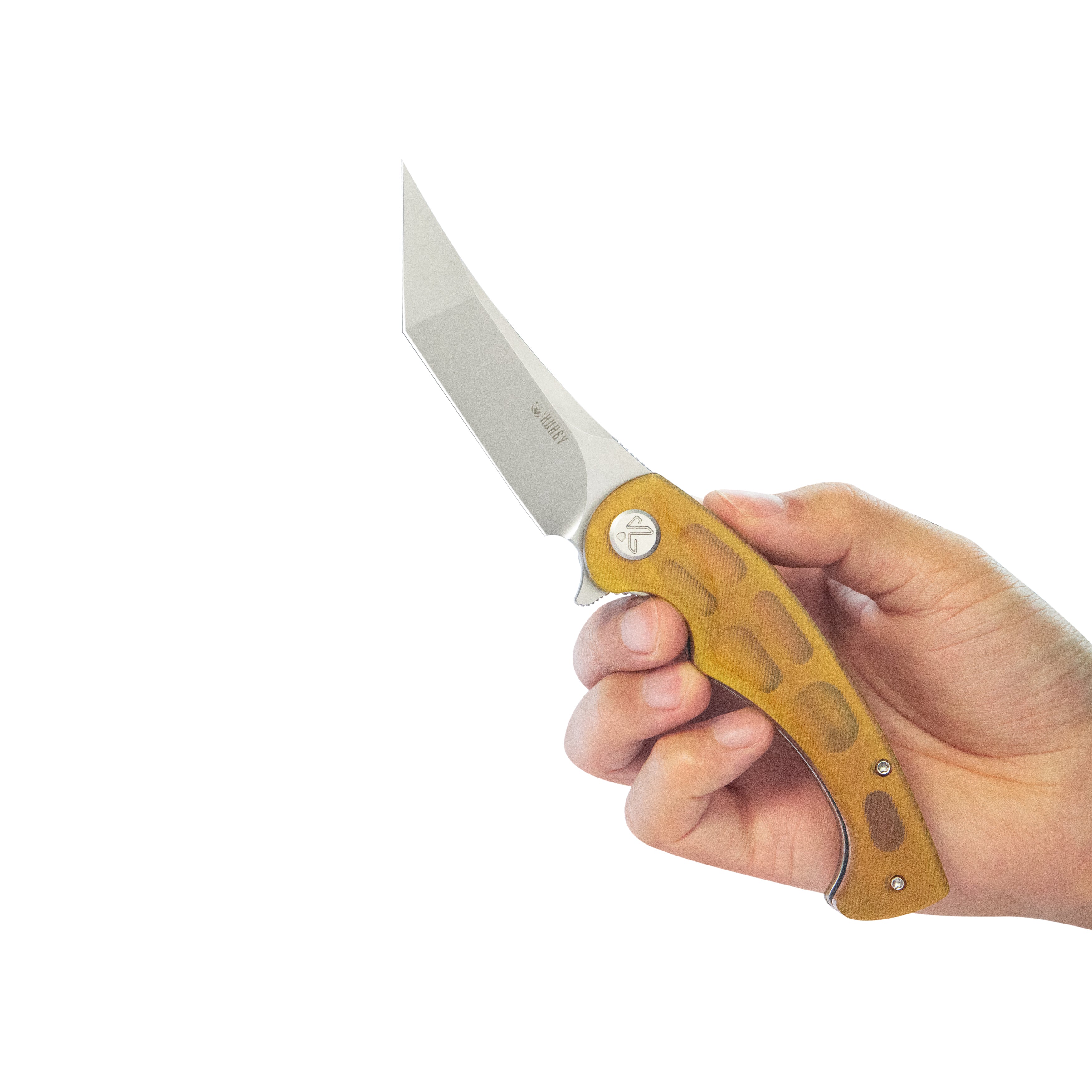 Kubey Scimitar Tanto Liner Lock Hunting Folding Knife Ultem Handle 3.46" Beadblast 14C28N KU175C