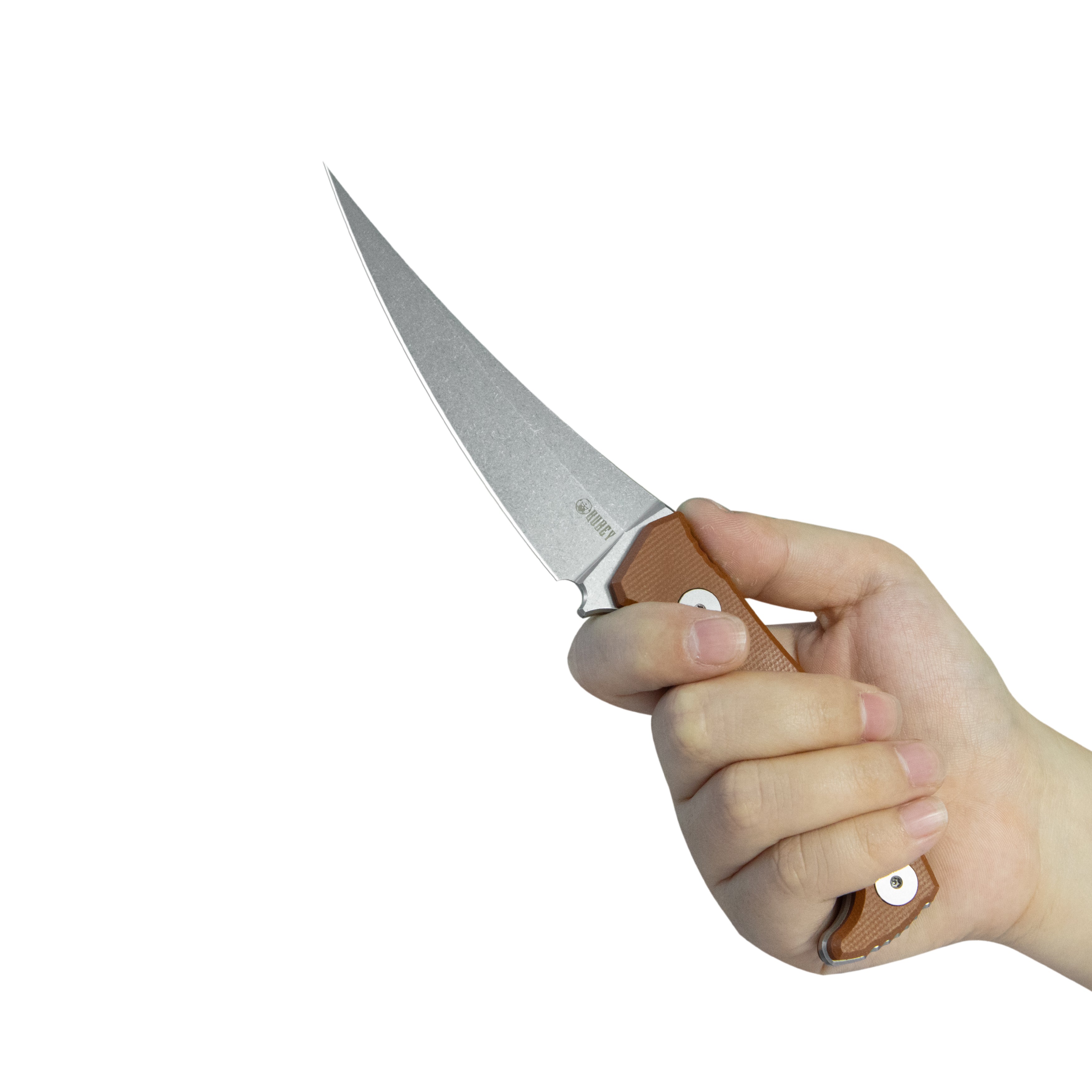 Kubey Sicarii Fixed Blade Knife Brown Micarta Handle 4.57" Beadblast 14C28N Blade KU477E