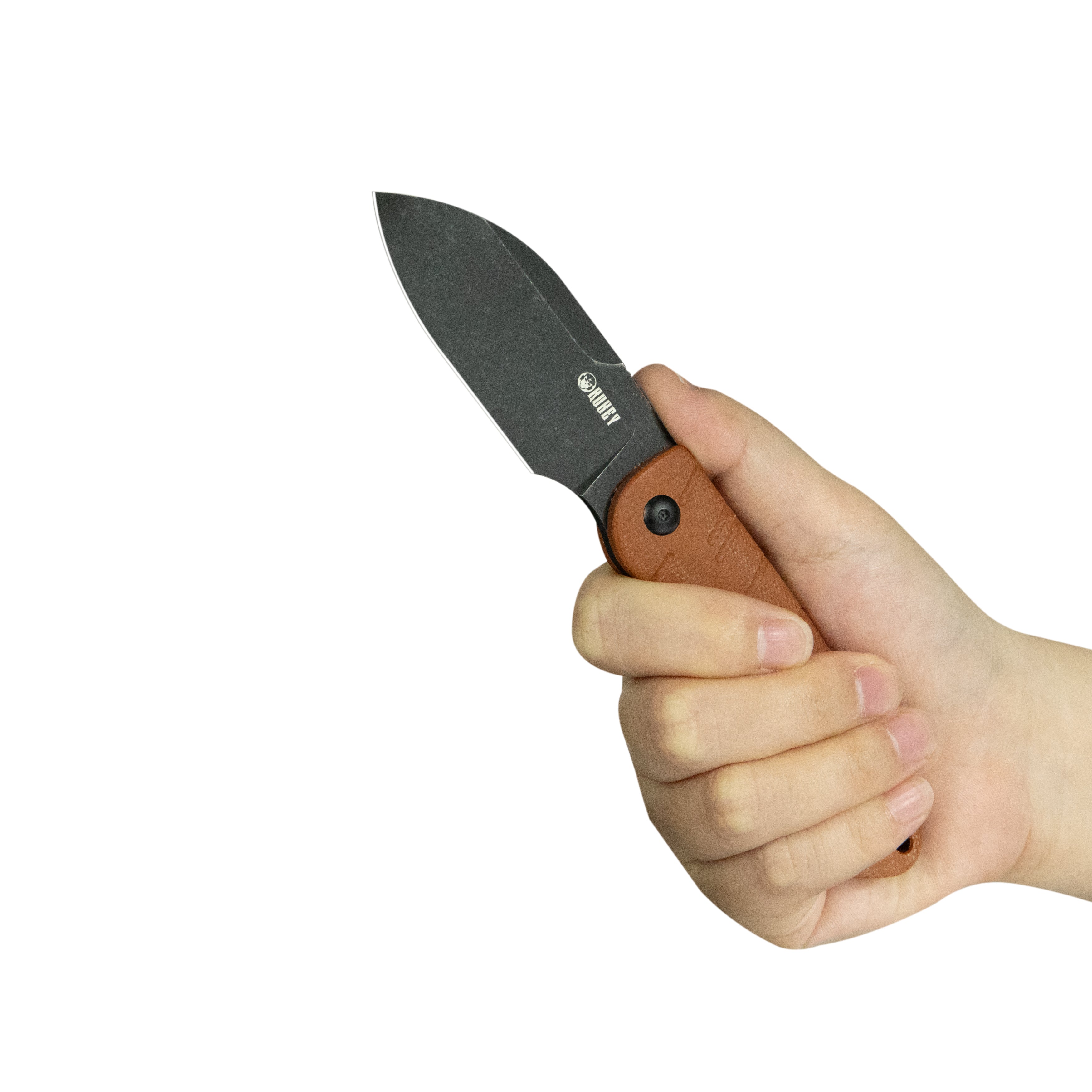 Kubey Microburst Fixed Blade Knife Brown Micarta Handle 2.95" Blackwash 14C28N Blade KU455D