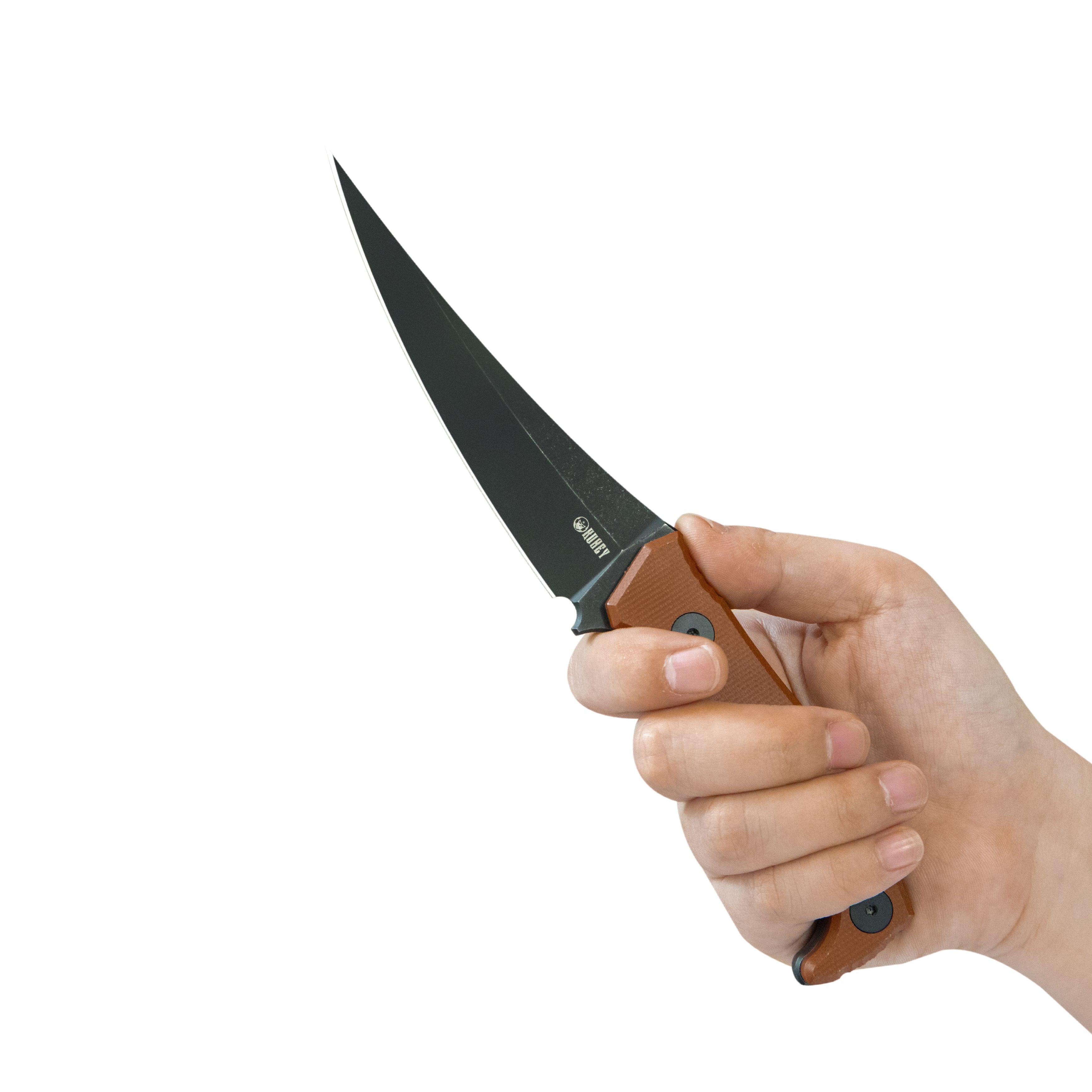 Kubey Sicarii Fixed Blade Knife Brown Micarta Handle 4.57" Blackwash 14C28N Blade KU477F