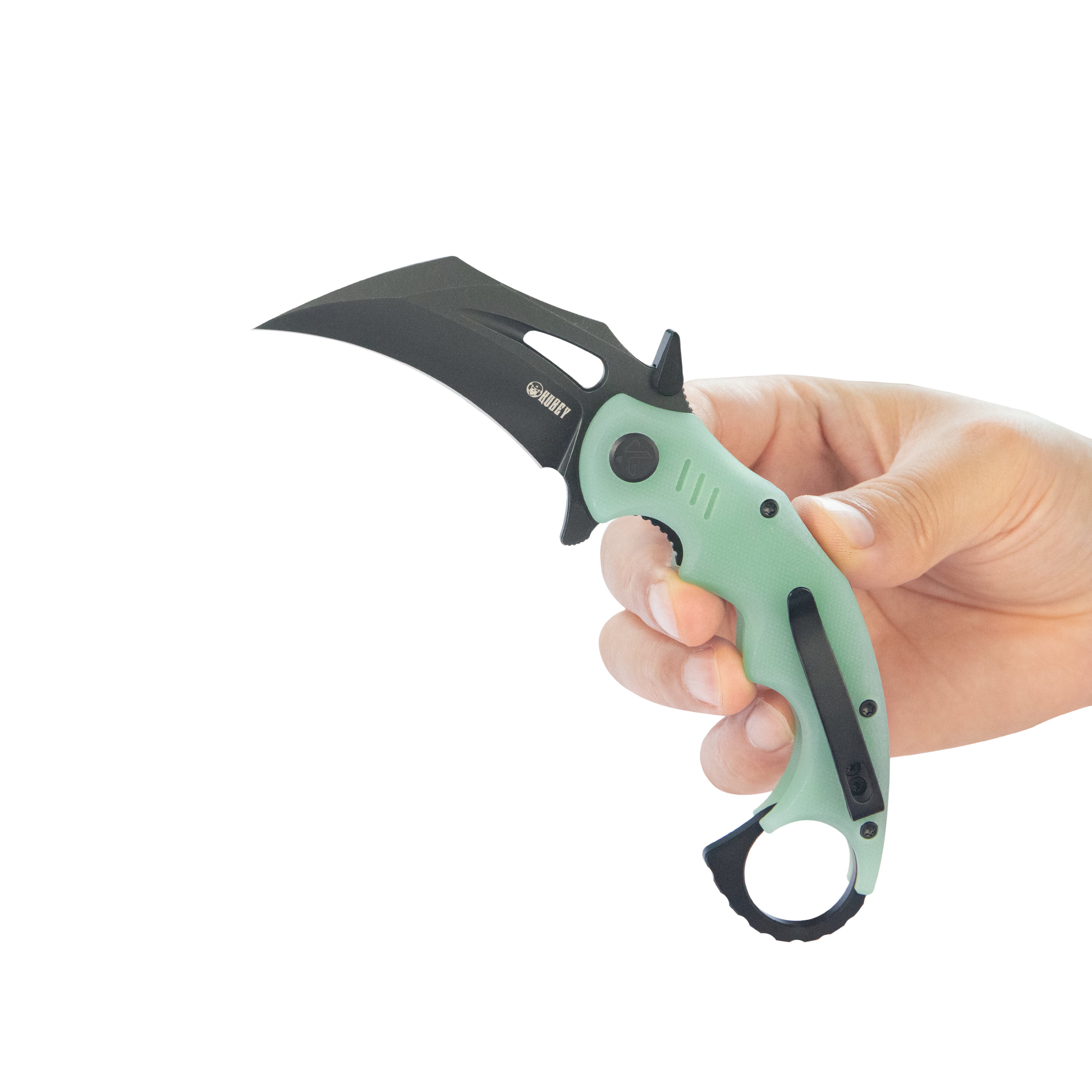 Kubey Mini Wrath Karambit Folding Knife Jade G-10 Handle 2.44" Blackwash 14C28N Blade KU262L