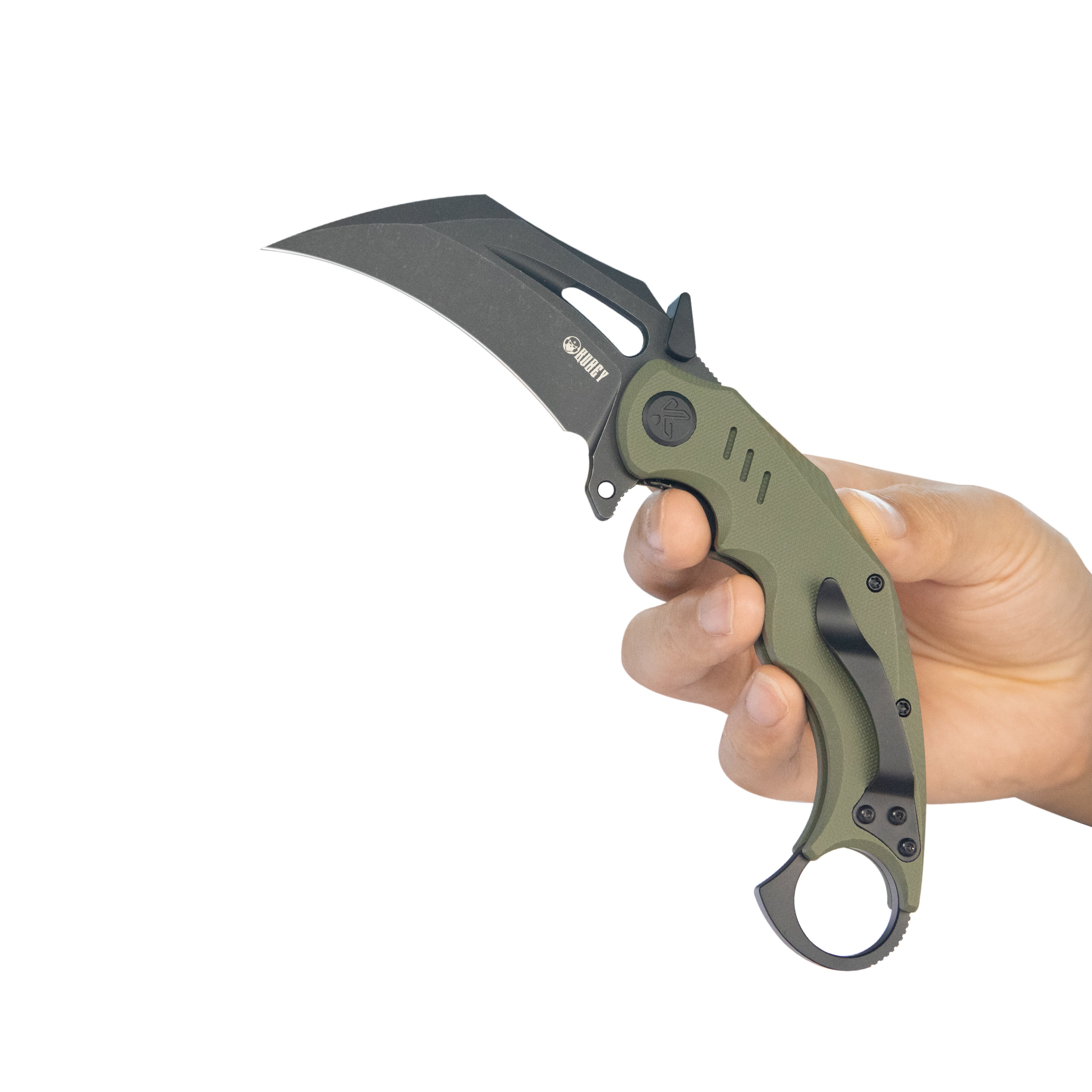 Kubey Wrath Karambit Folding Knife Green G-10 Handle 2.68" Blackwash 14C28N Blade KU261F