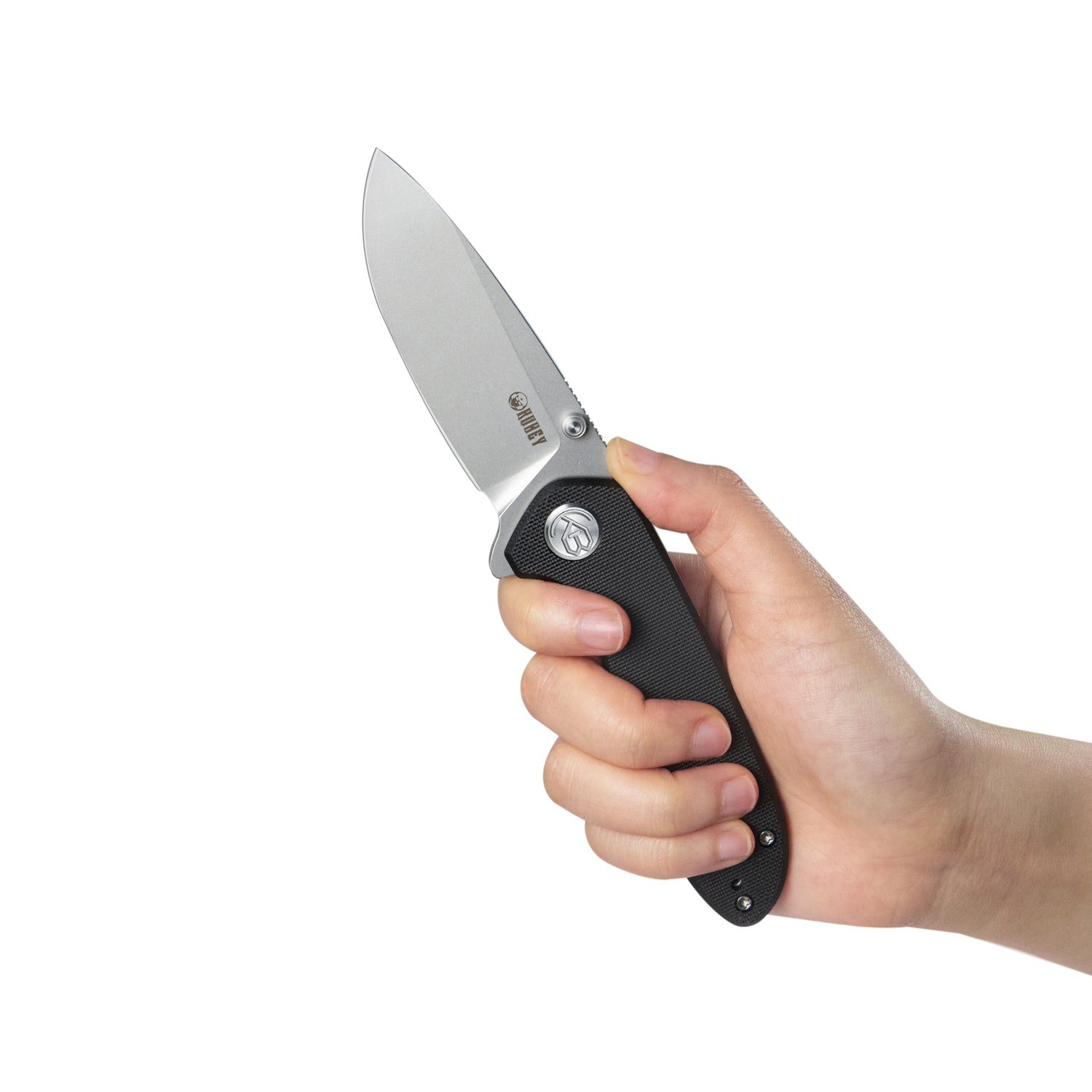 Kubey Belus Thumb Stud Everyday Carry Pocket Knife Black G10 Handle 2.95" Bead Blasted AUS-10 Blade KU342A