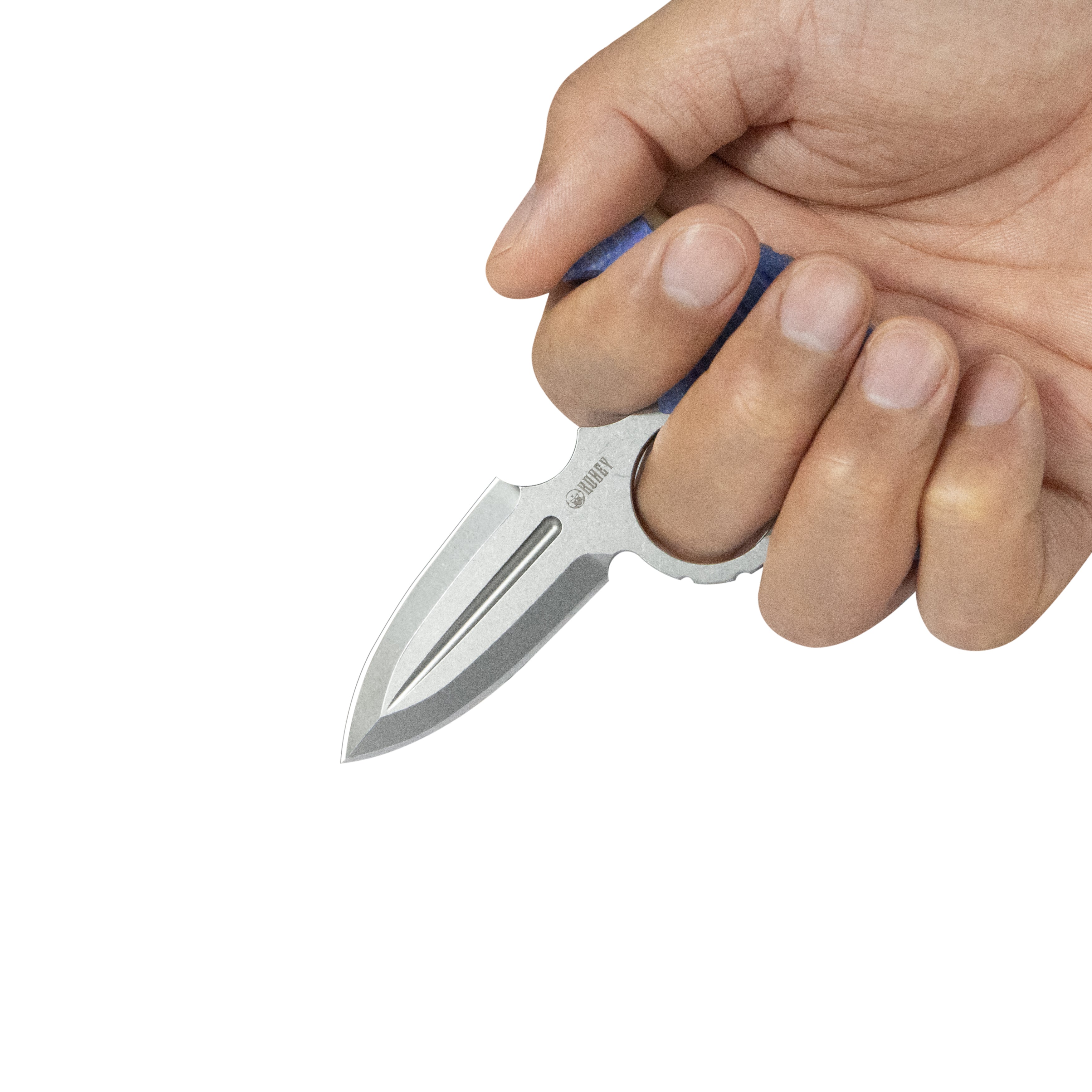 Kubey Cavy Fixed Blade Knife Blue Micarta Handle 2.95'' Stonewash 14C28N Blade KU403D