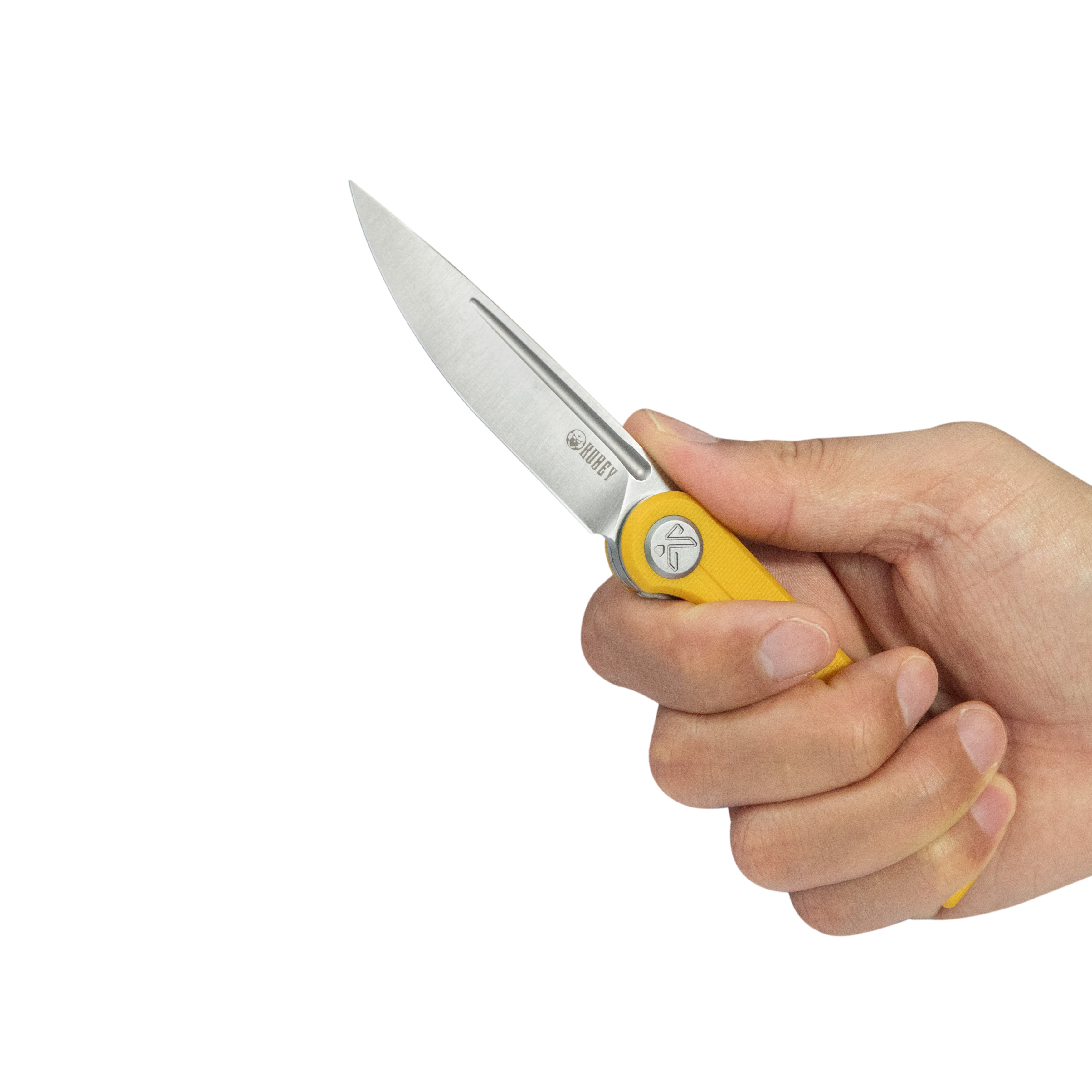 Kubey Mizo Liner Lock Front Flipper Folding Knife Yellow G10 Handle 3.15" Satin 14C28N KU2101J